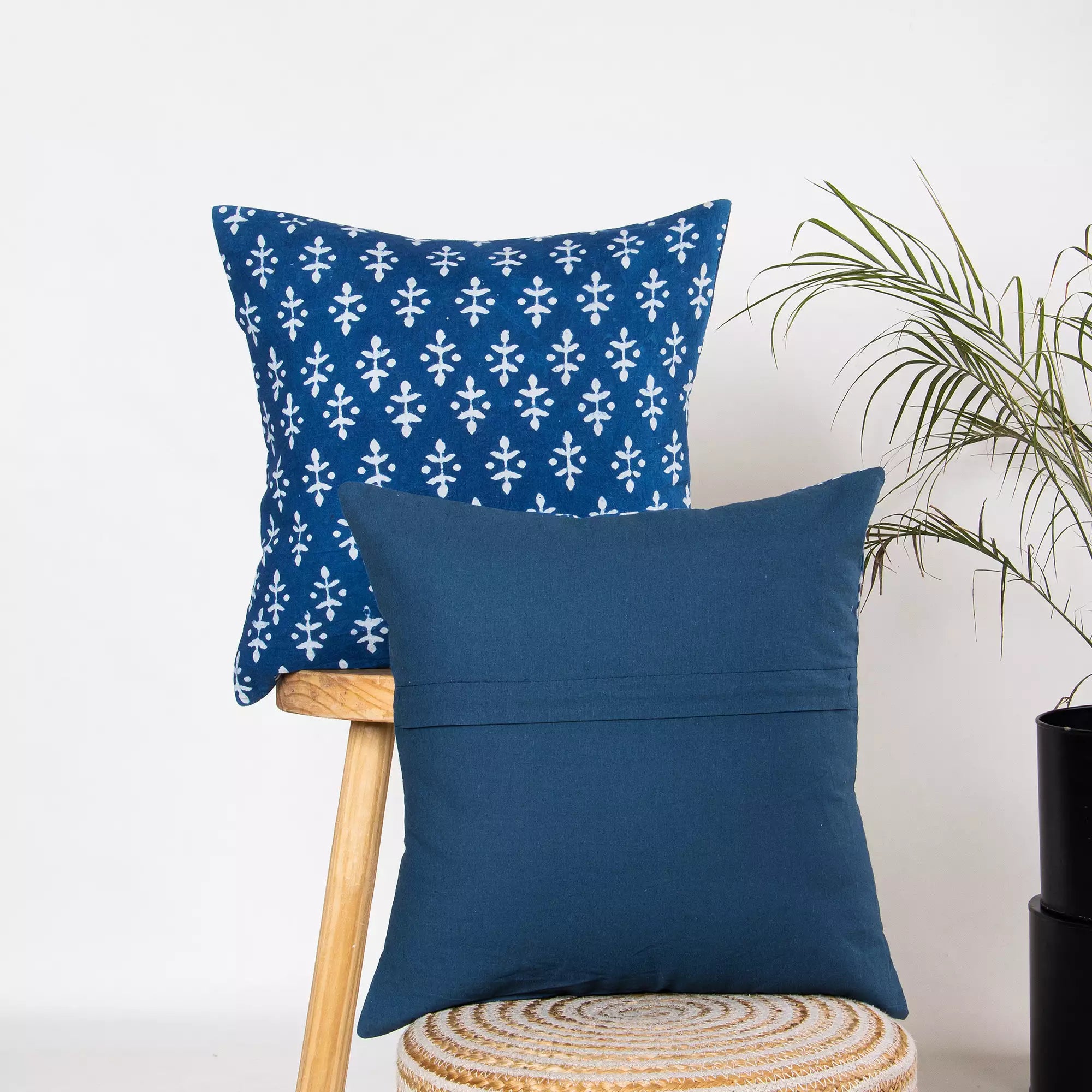 Indigo Pure Cotton Hand Block Printed Cushion Cover