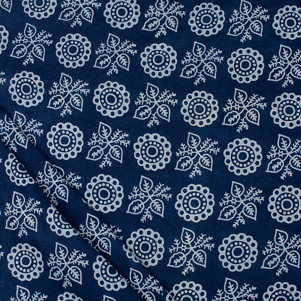 Indigo Rangoli Print Cotton Fabric By The Yard