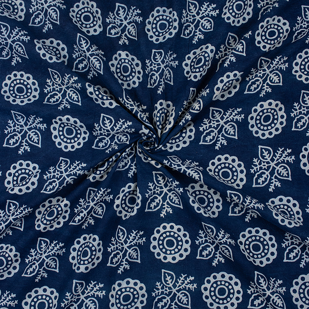 Indigo Rangoli Print Cotton Fabric By The Yard