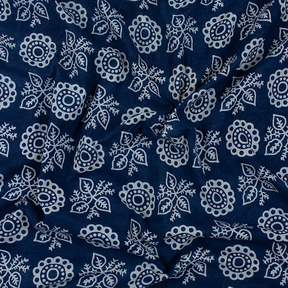 Indigo Rangoli Print Cotton Fabric By The Yard