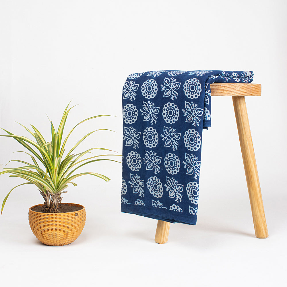 Indigo Rangoli Print Cotton Fabric By The Yard