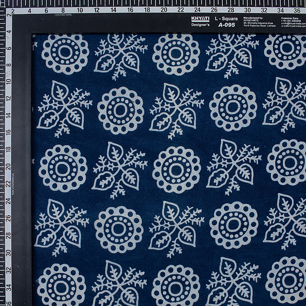 Indigo Rangoli Print Cotton Fabric By The Yard