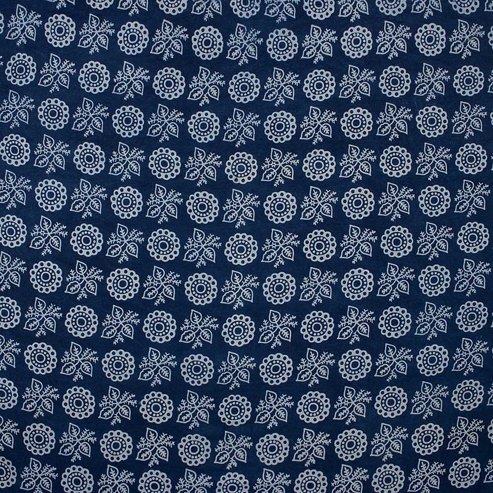 Indigo Rangoli Print Cotton Fabric By The Yard