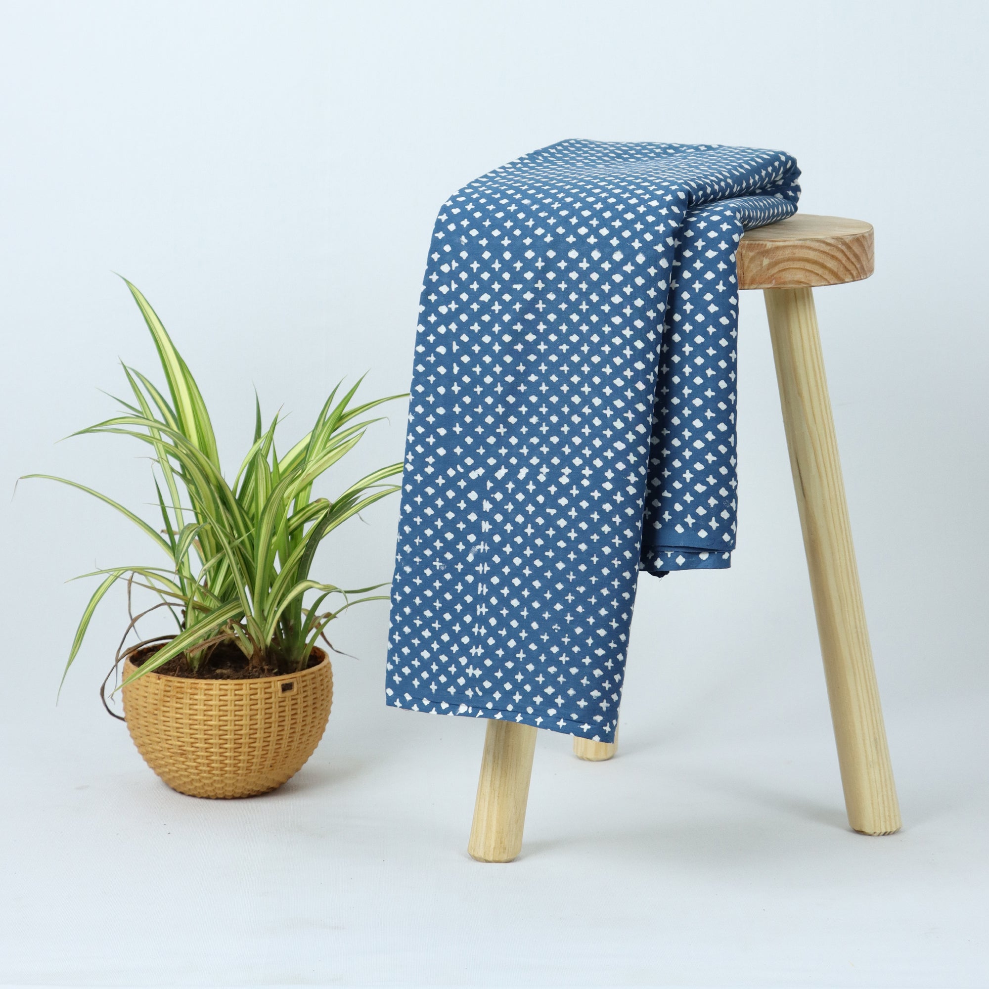 Indigo Star Print Organic Cotton Fabric By The yard