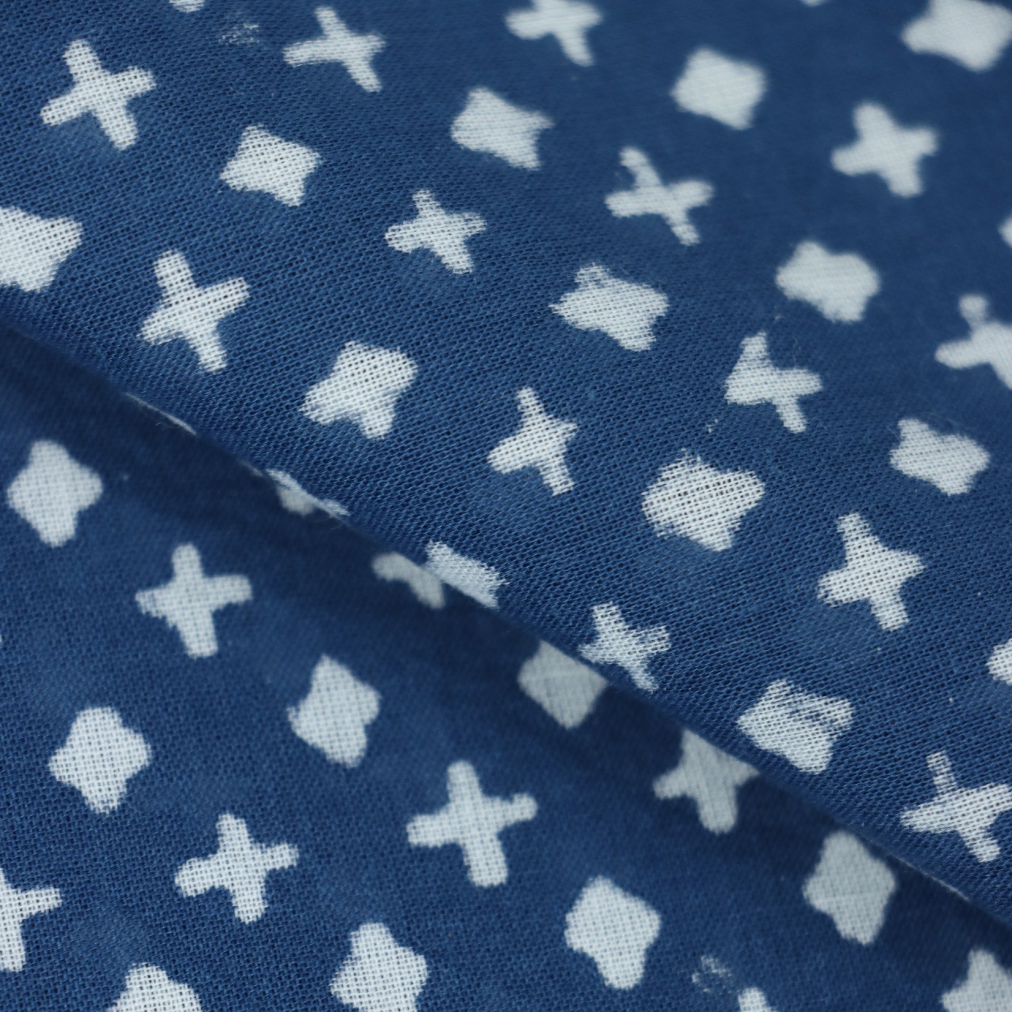 Indigo Star Print Organic Cotton Fabric By The yard