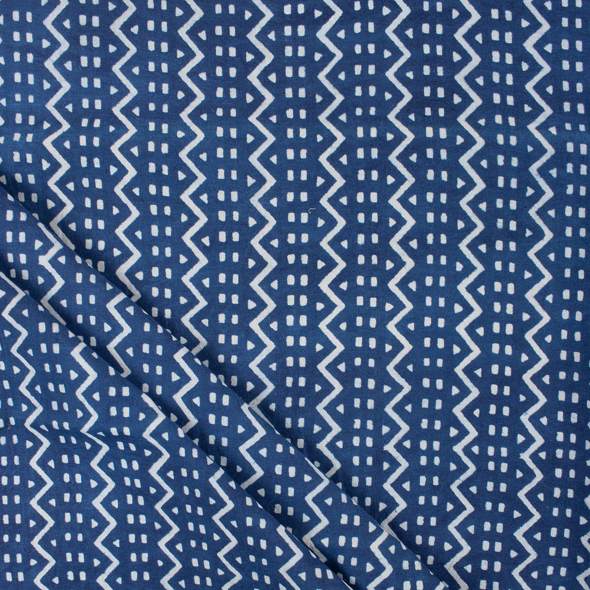 Indigo Wave Printed Cotton Material Fabric