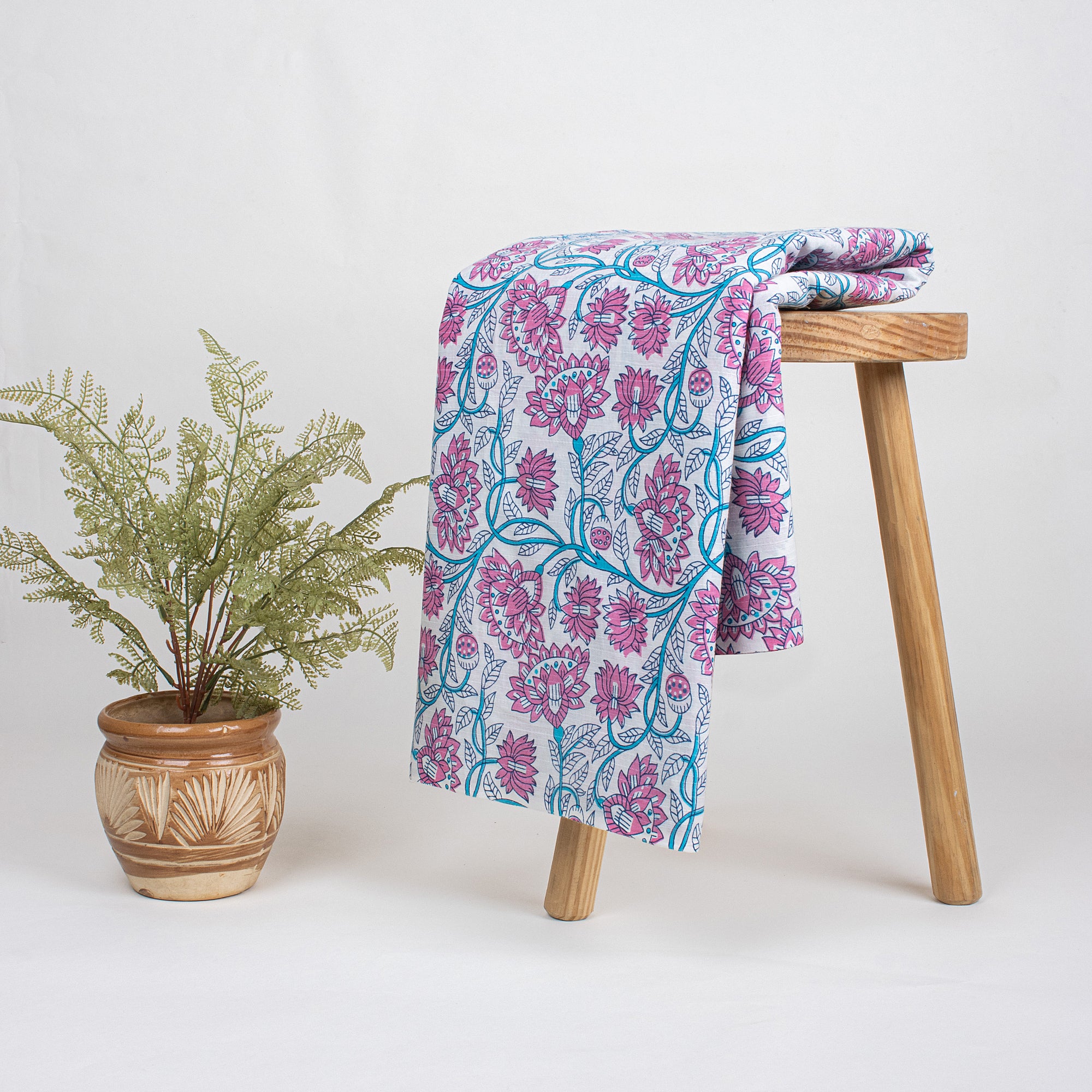 Jaal Hand Block Floral Print Kantha Cotton Fabric