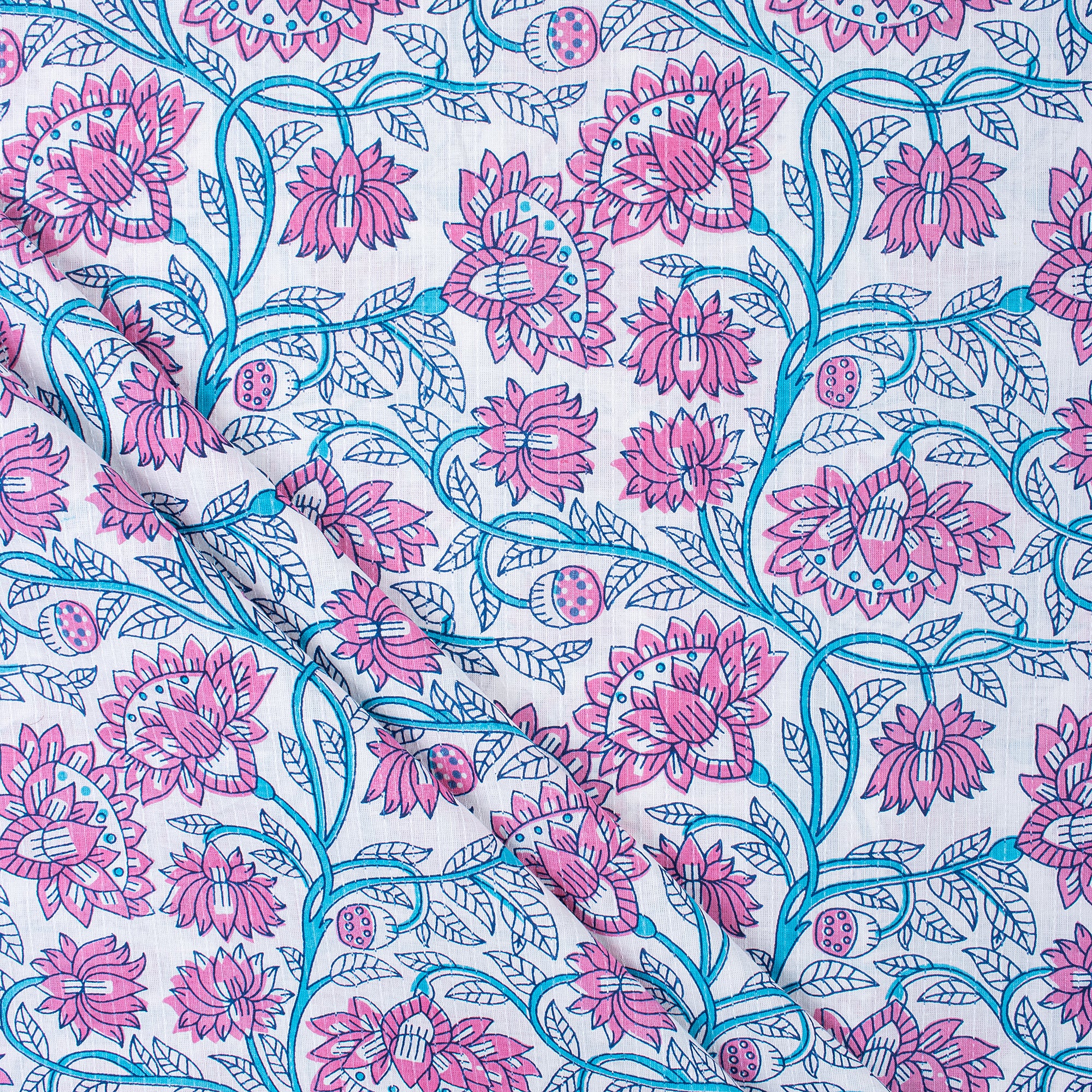 Jaal Hand Block Floral Print Kantha Cotton Fabric