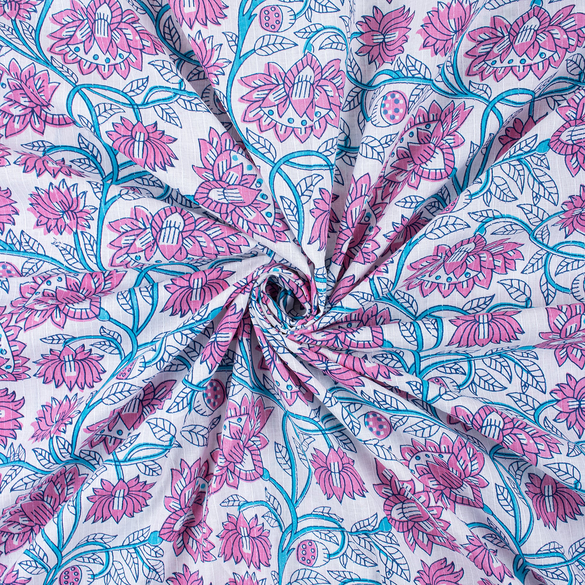 Jaal Hand Block Floral Print Kantha Cotton Fabric
