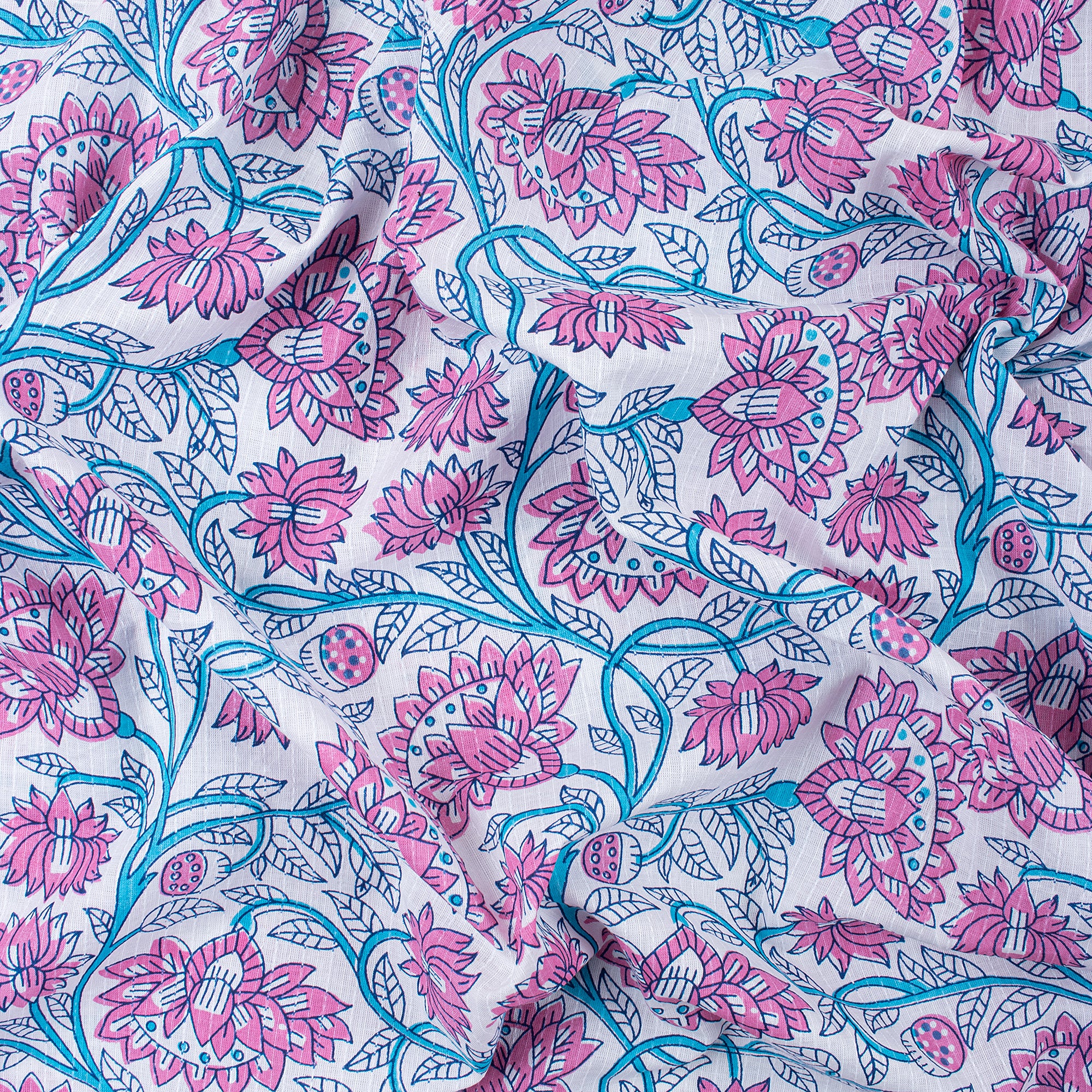 Jaal Hand Block Floral Print Kantha Cotton Fabric