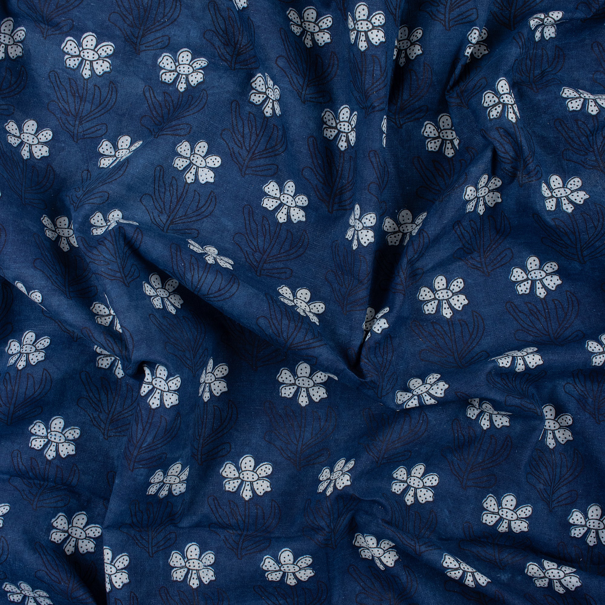 Jaipuri Hand Block Indigo Booti Floral Cotton Fabric by The Yard