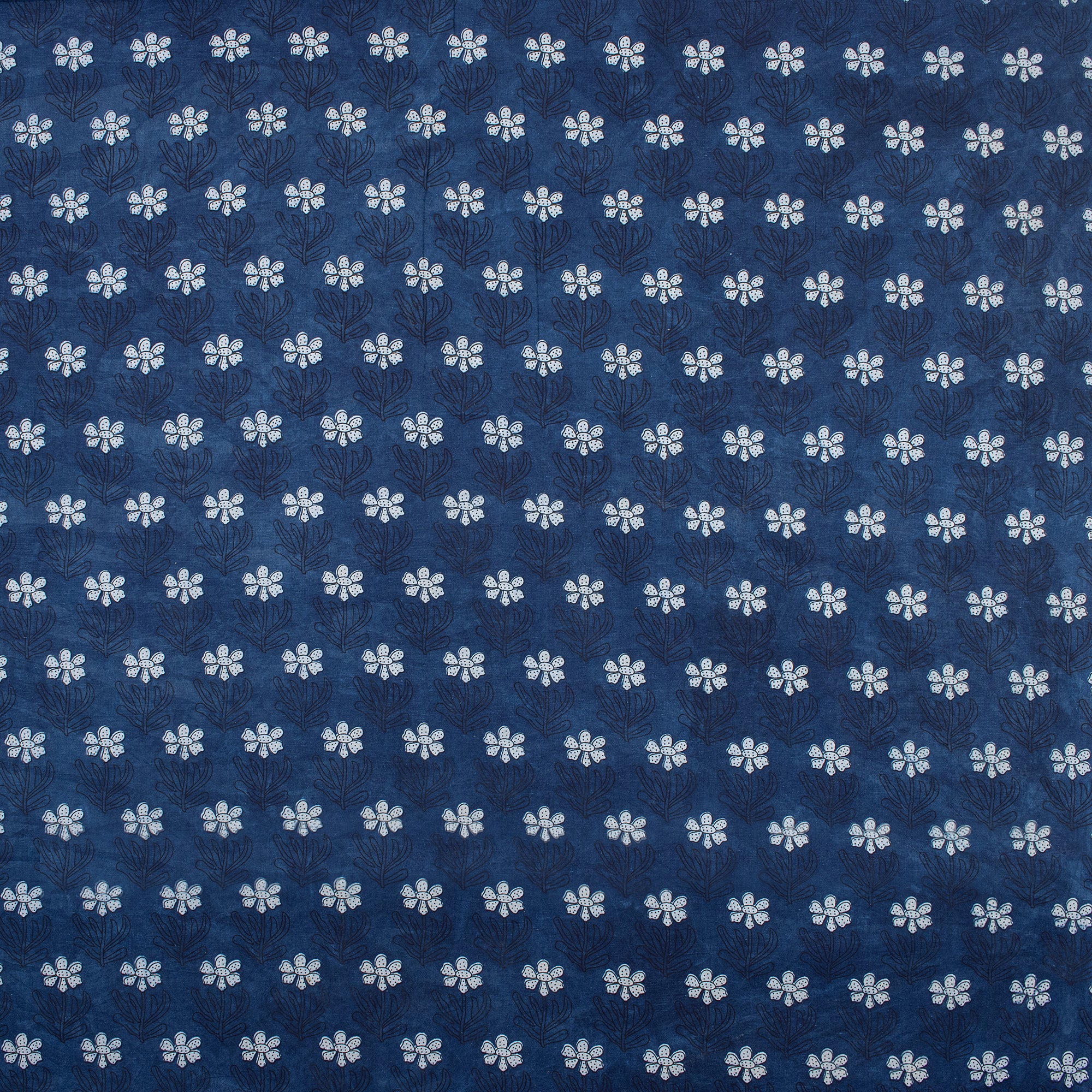 Jaipuri Hand Block Indigo Booti Floral Cotton Fabric by The Yard