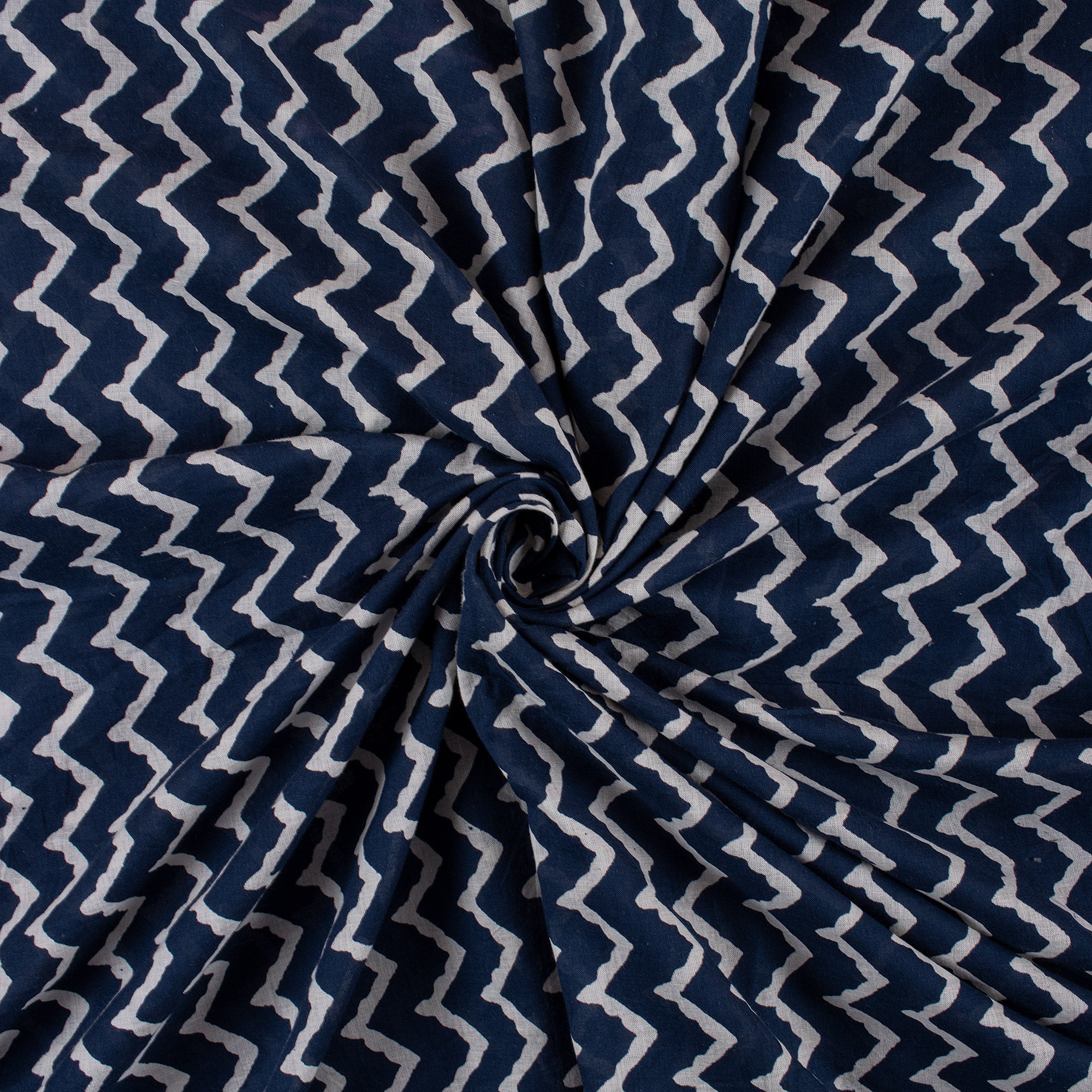 Jaipuri Indigo Blue Wave Print Cotton Fabric