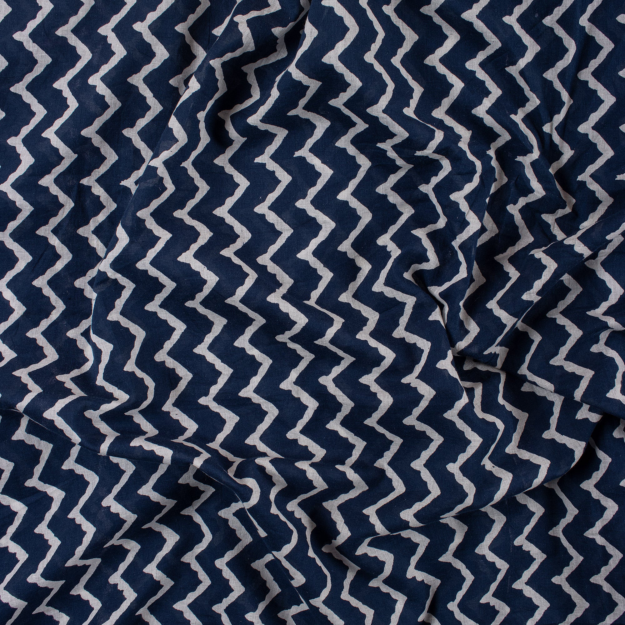 Jaipuri Indigo Blue Wave Print Cotton Fabric