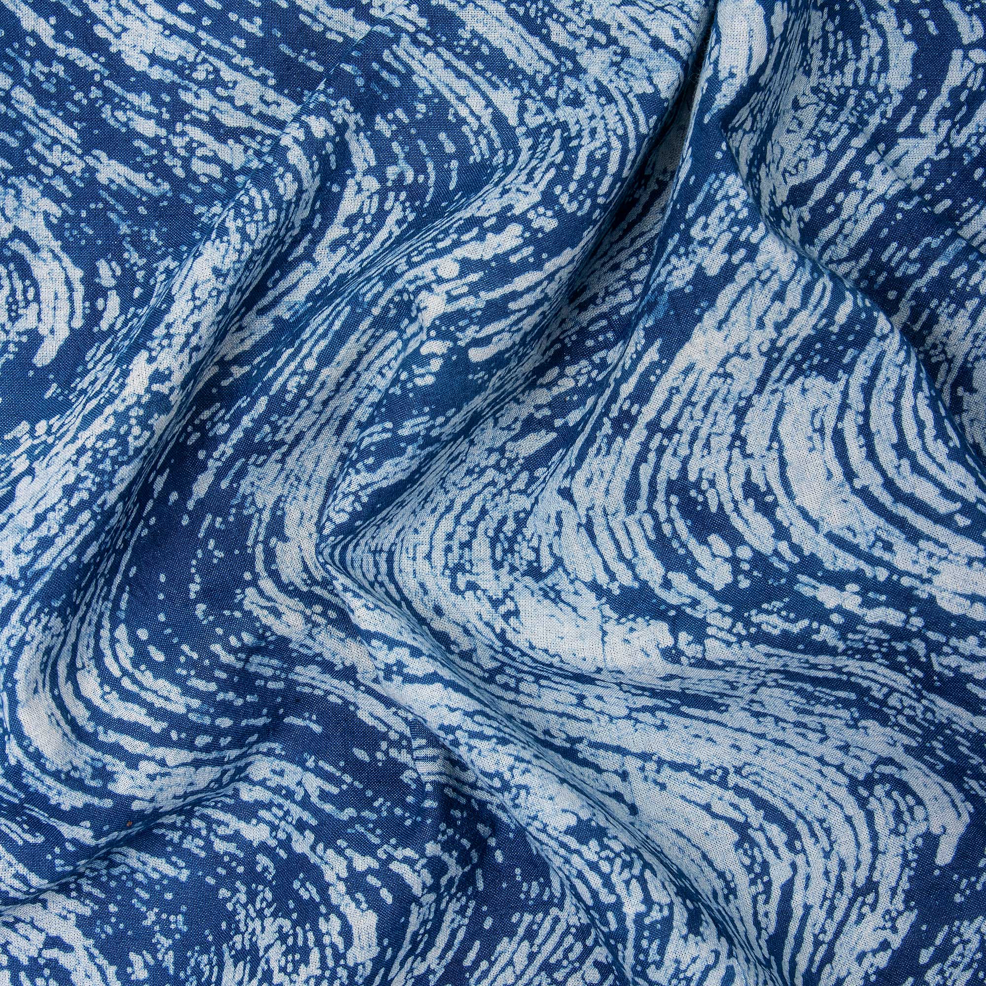 Jaipuri Indigo Blue Wave Print Soft Cotton Yard Fabric
