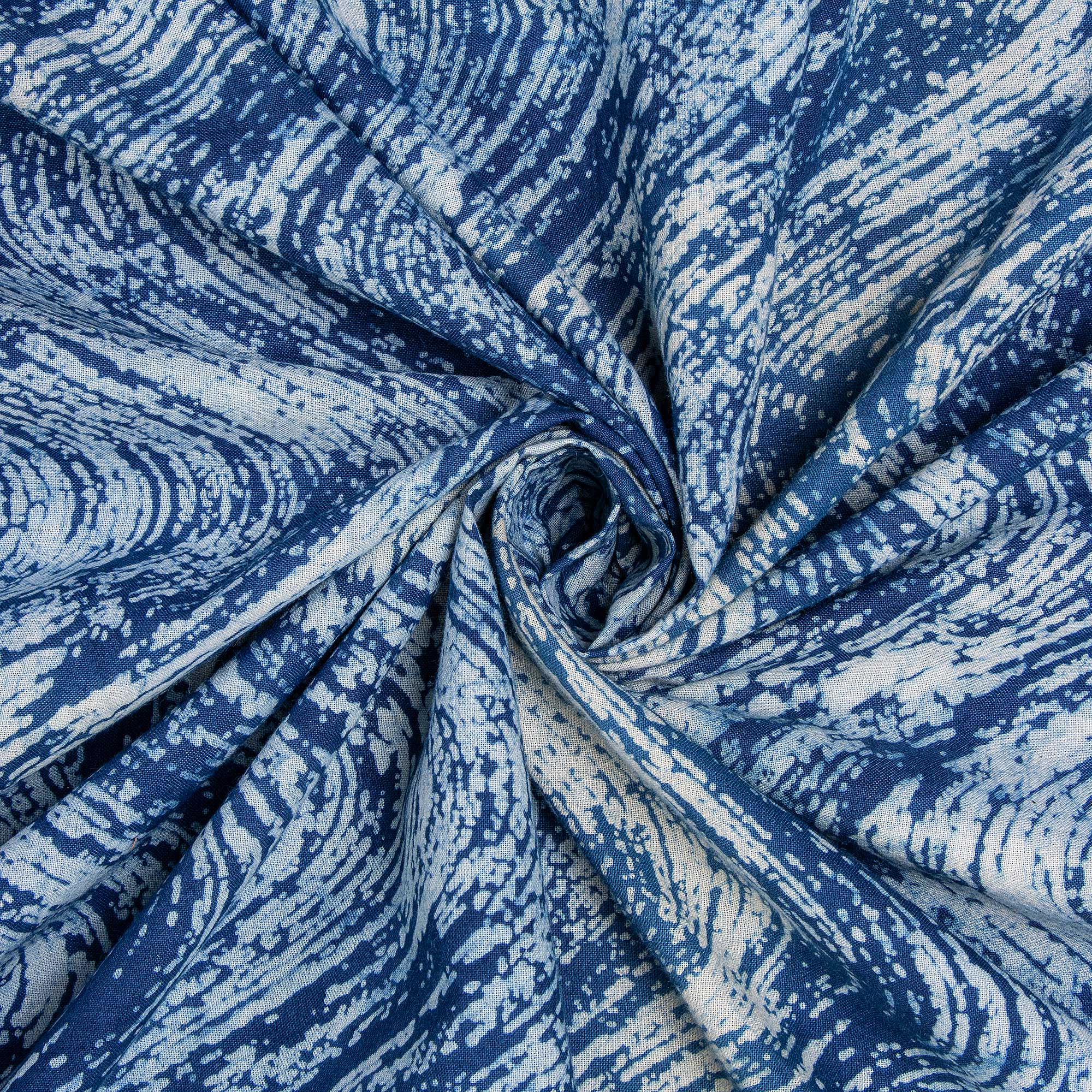 Jaipuri Indigo Blue Wave Print Soft Cotton Yard Fabric