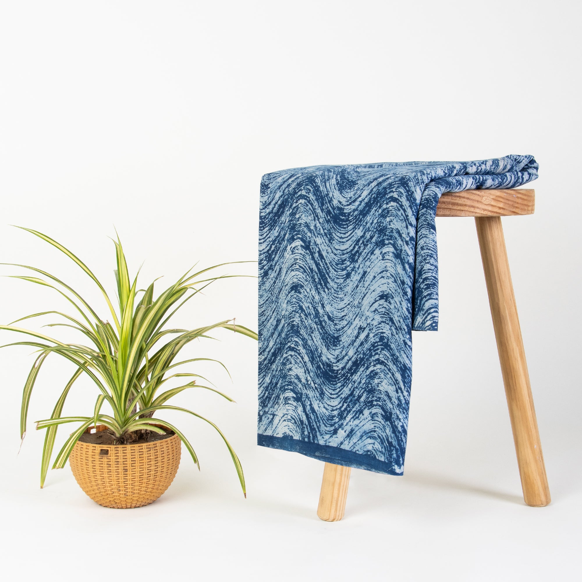 Jaipuri Indigo Blue Wave Print Soft Cotton Yard Fabric