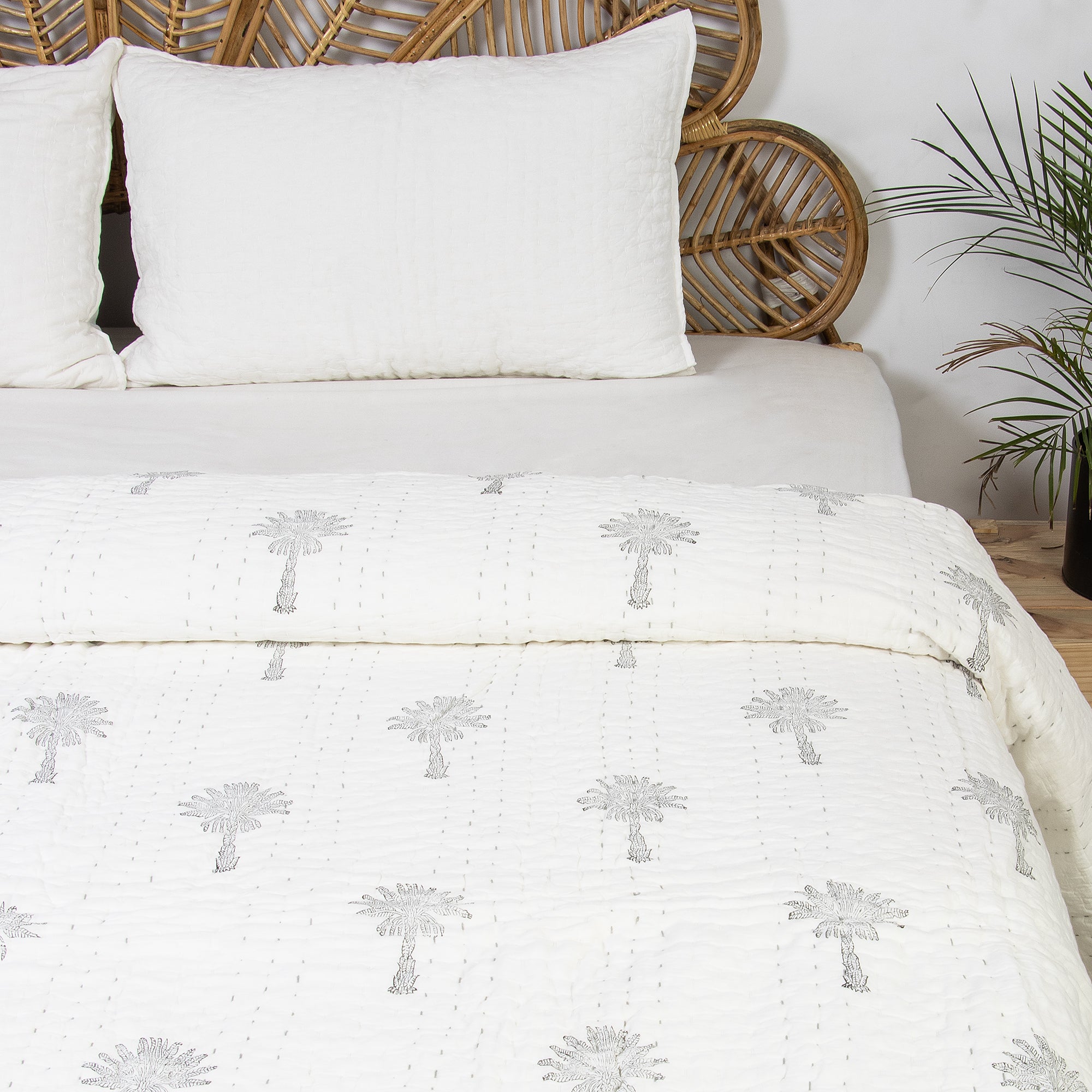 Kantha Hand Block Printed Cotton Quilt Blanket
