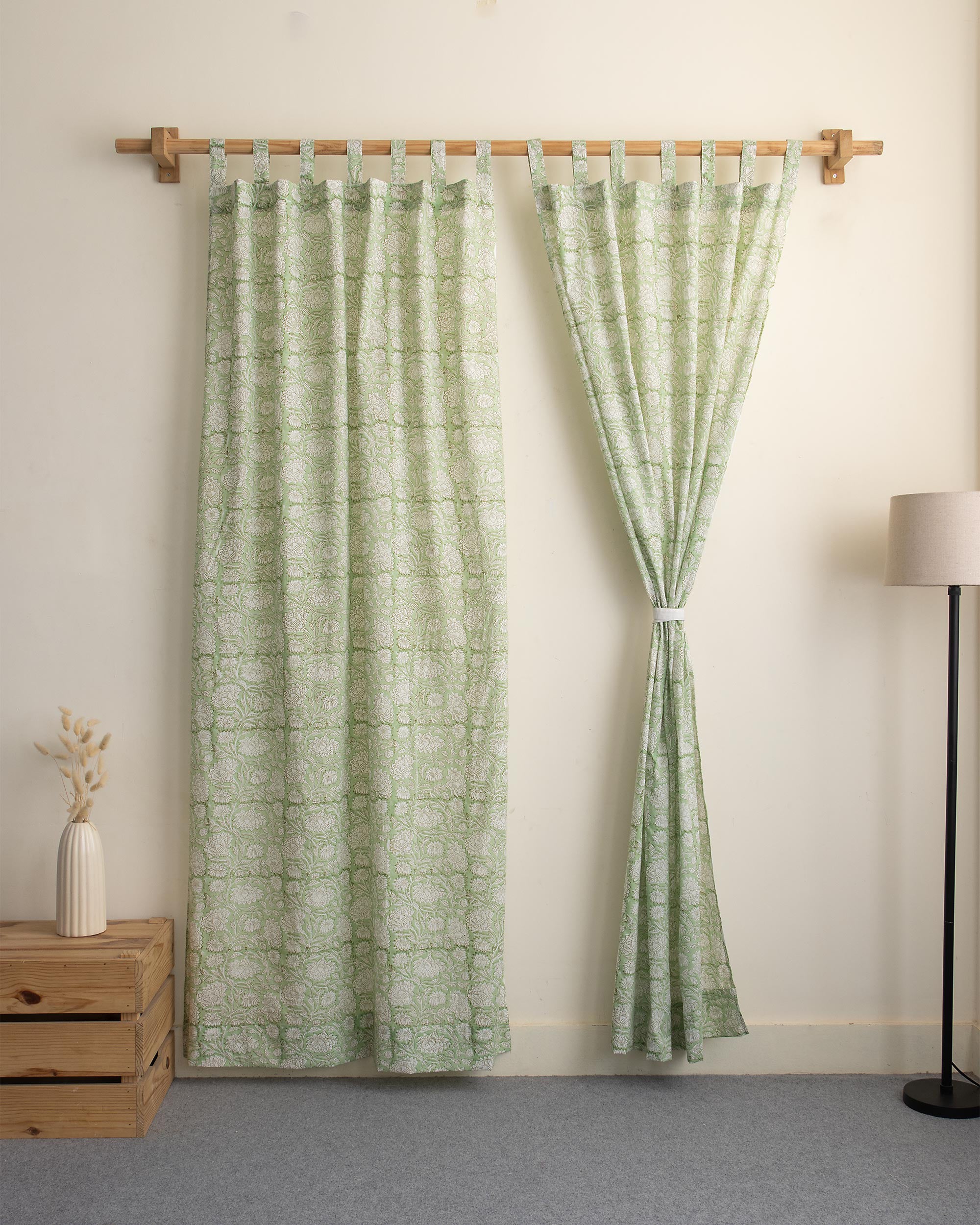 Leaf Block Printed Organic Cotton Curtains Online