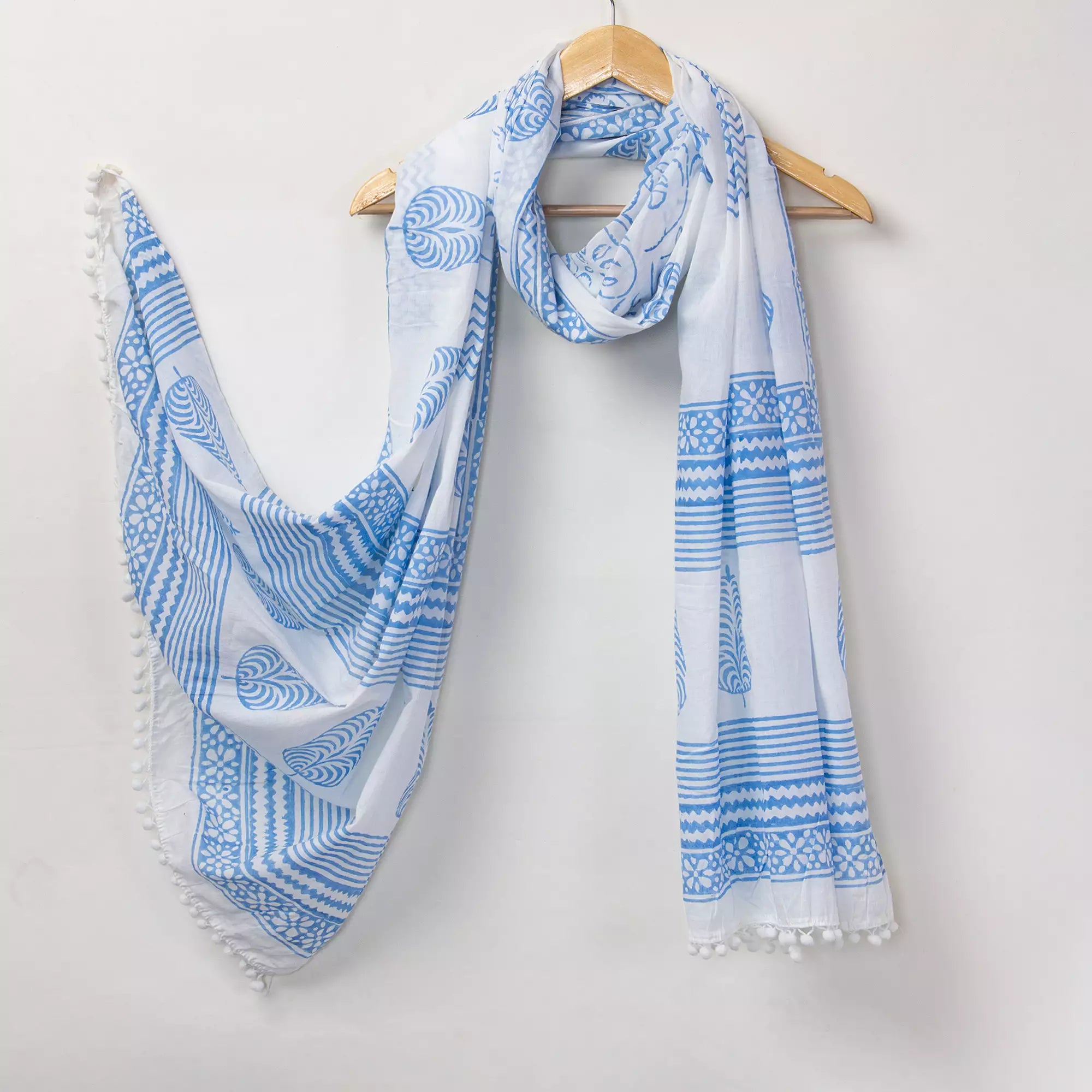 Leaf Hand Block Printed Cotton Dupatta for Women&