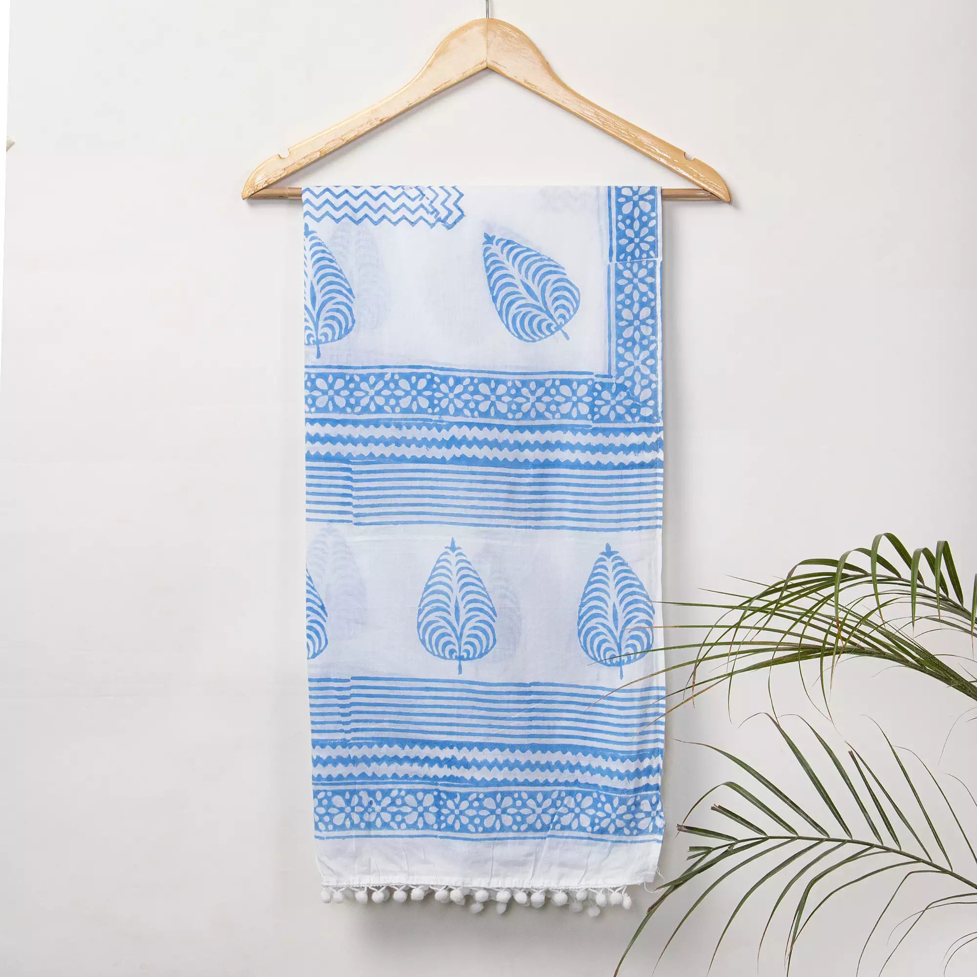 Leaf Hand Block Printed Cotton Dupatta for Women&