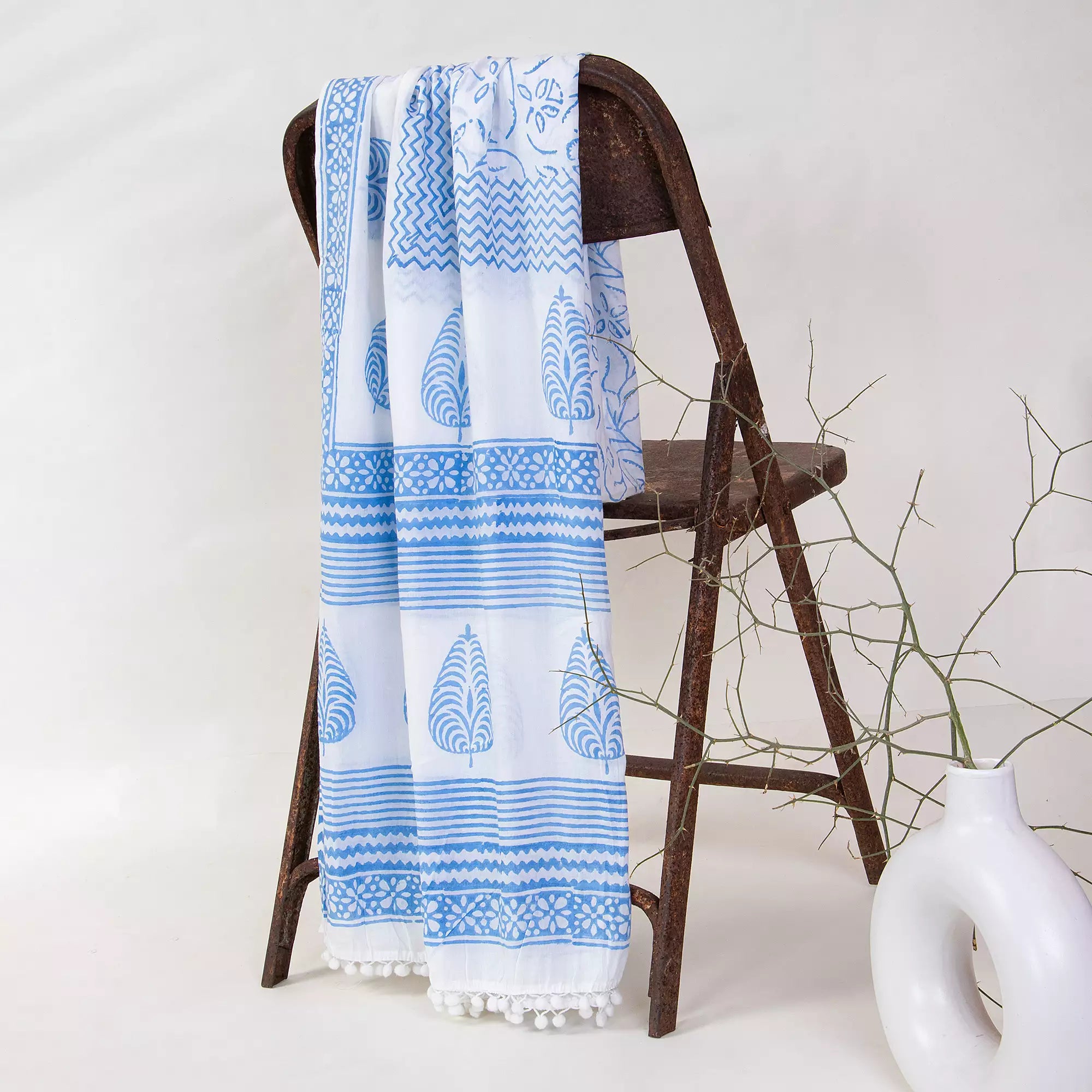 Leaf Hand Block Printed Cotton Dupatta for Women&
