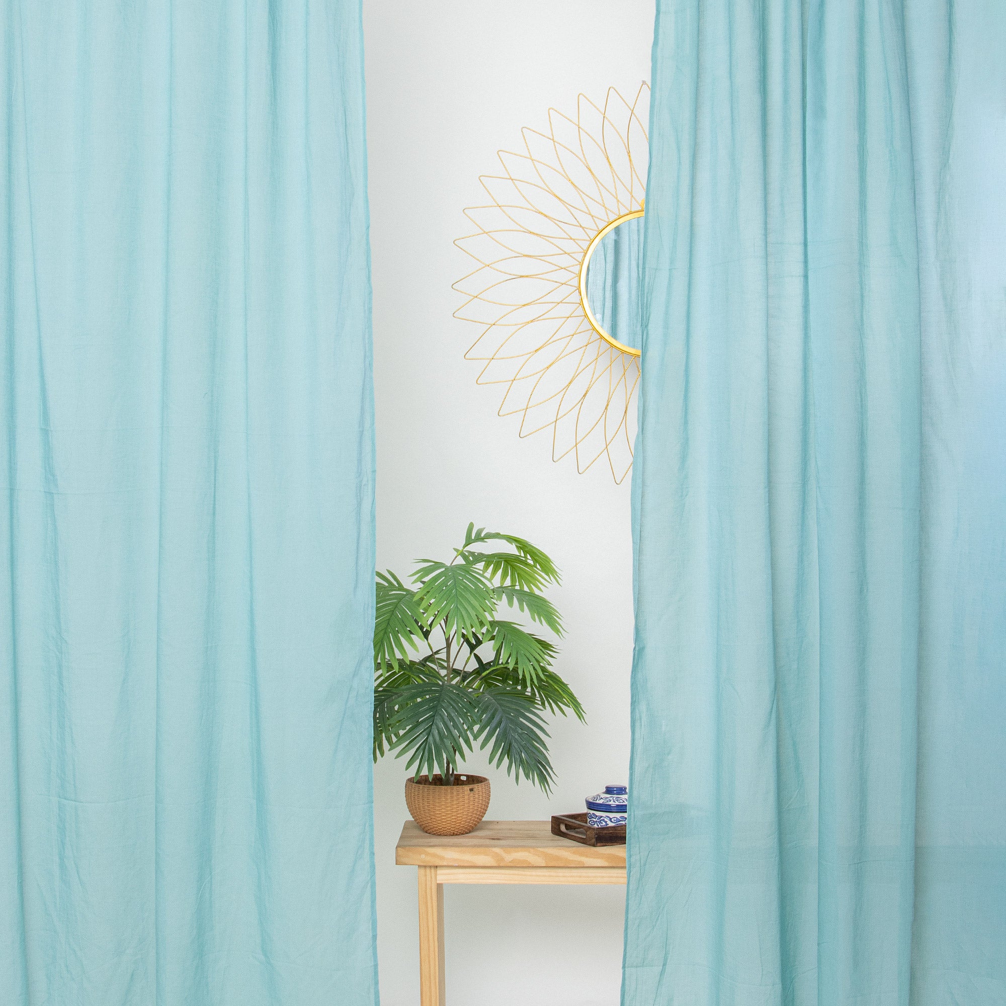 Light Blue Handmade Cotton Cafe Curtains