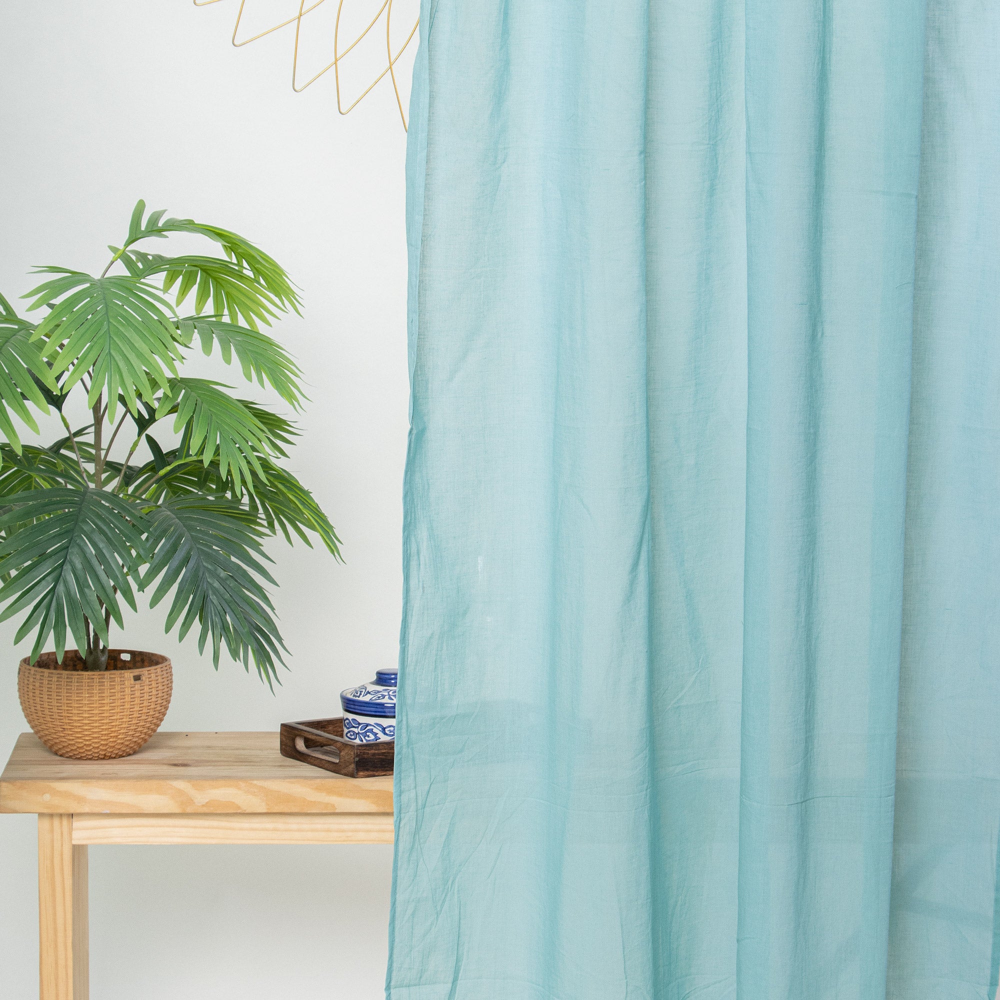 Light Blue Handmade Cotton Cafe Curtains