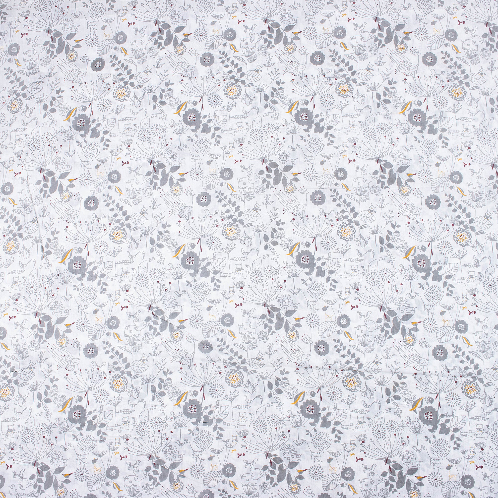 Light Weighted Gray Floral Hand Block Printed Fabric