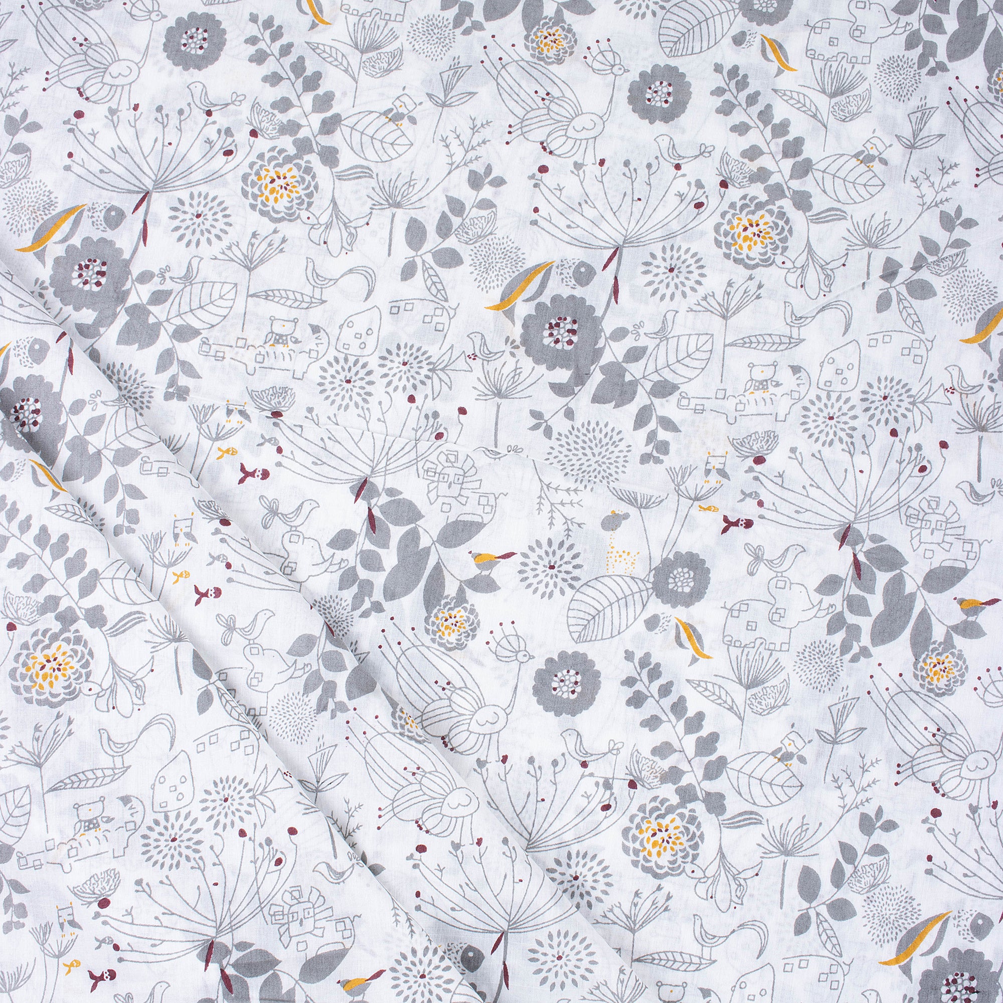 Light Weighted Gray Floral Hand Block Printed Fabric
