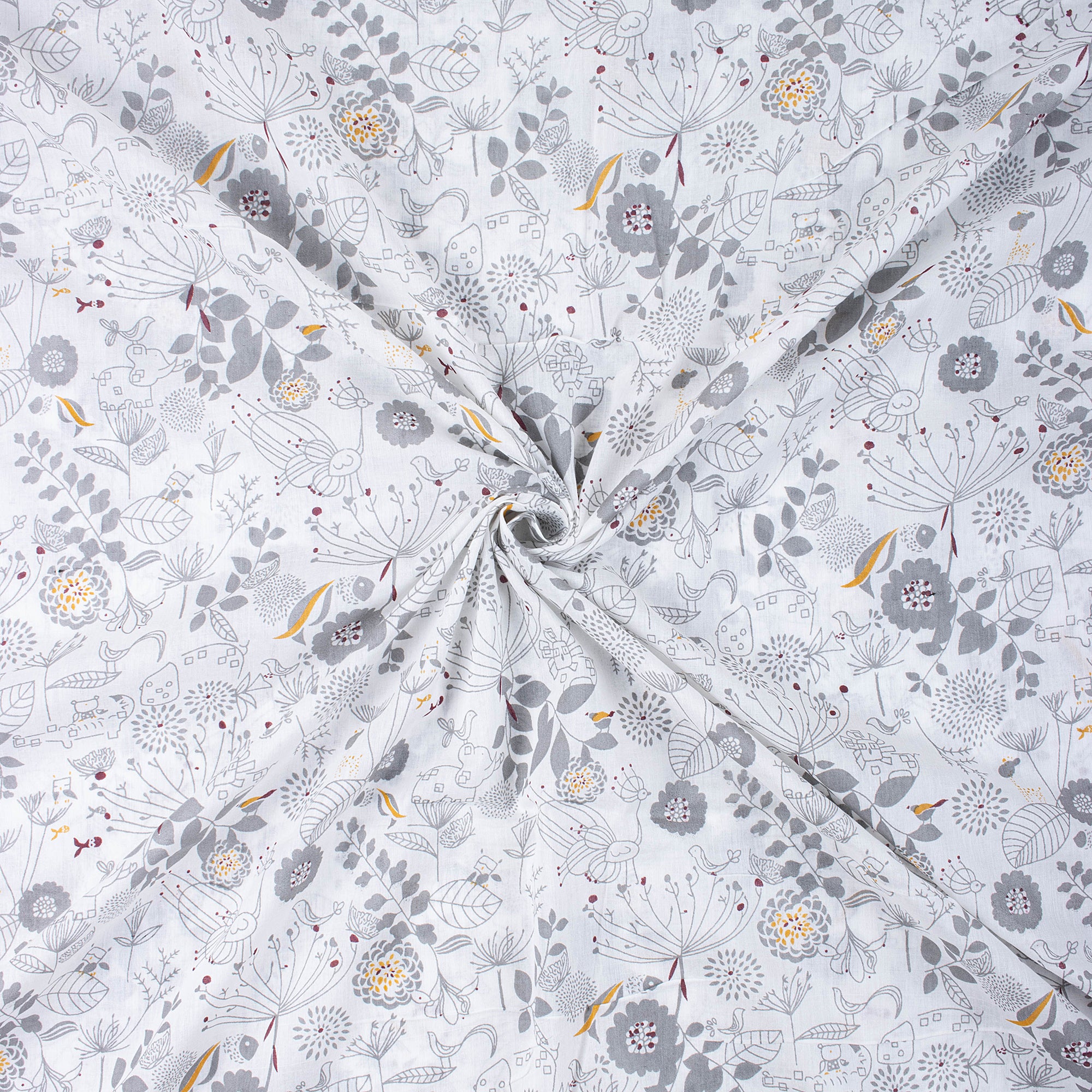 Light Weighted Gray Floral Hand Block Printed Fabric