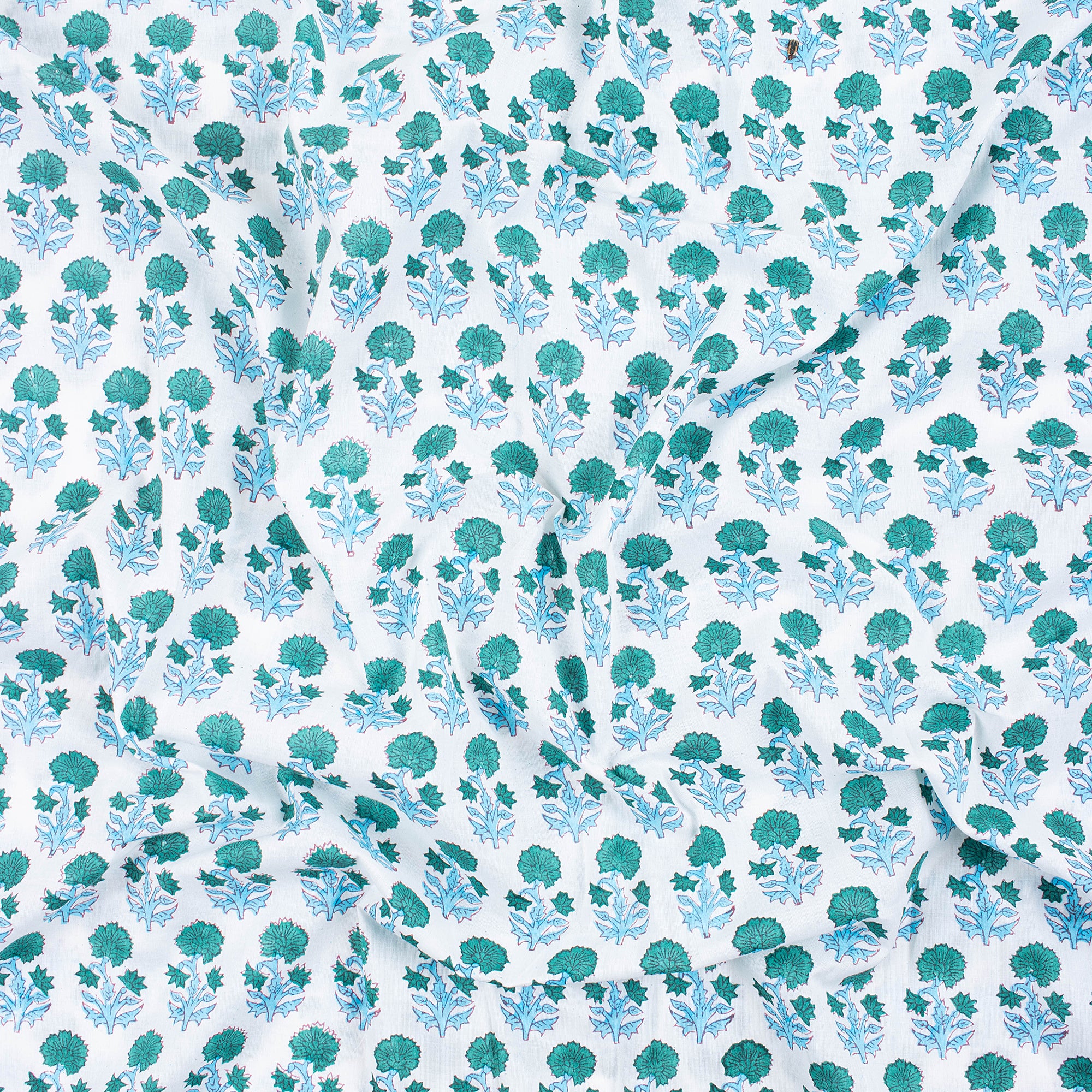 Light Weighted Green Floral Hand Block Printed Cotton Fabric