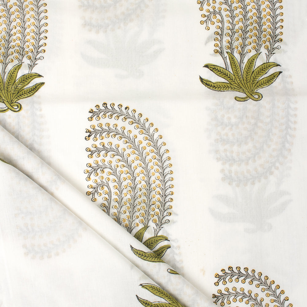 Luxury Green Leaf Hand Block Print Fabric