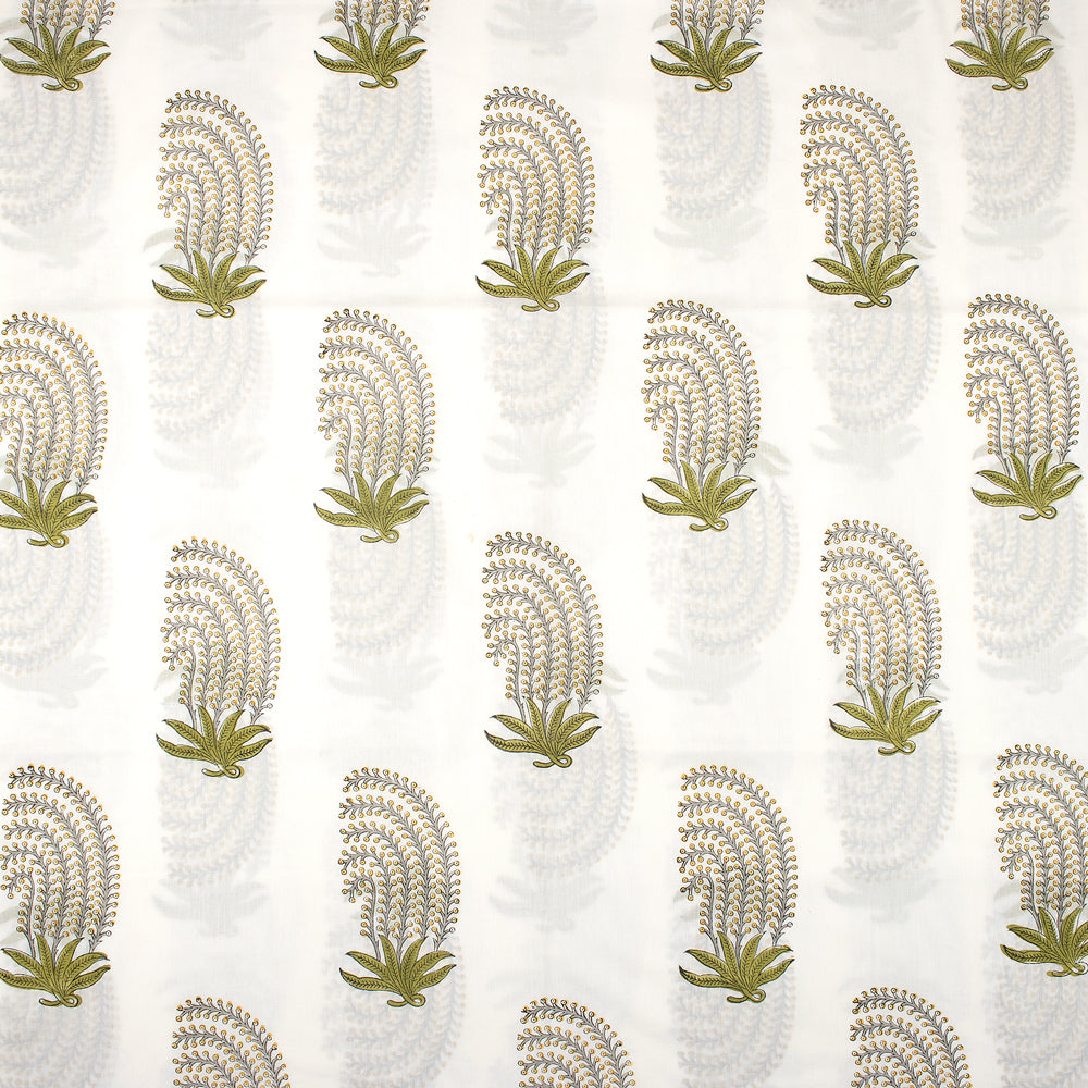 Luxury Green Leaf Hand Block Print Fabric