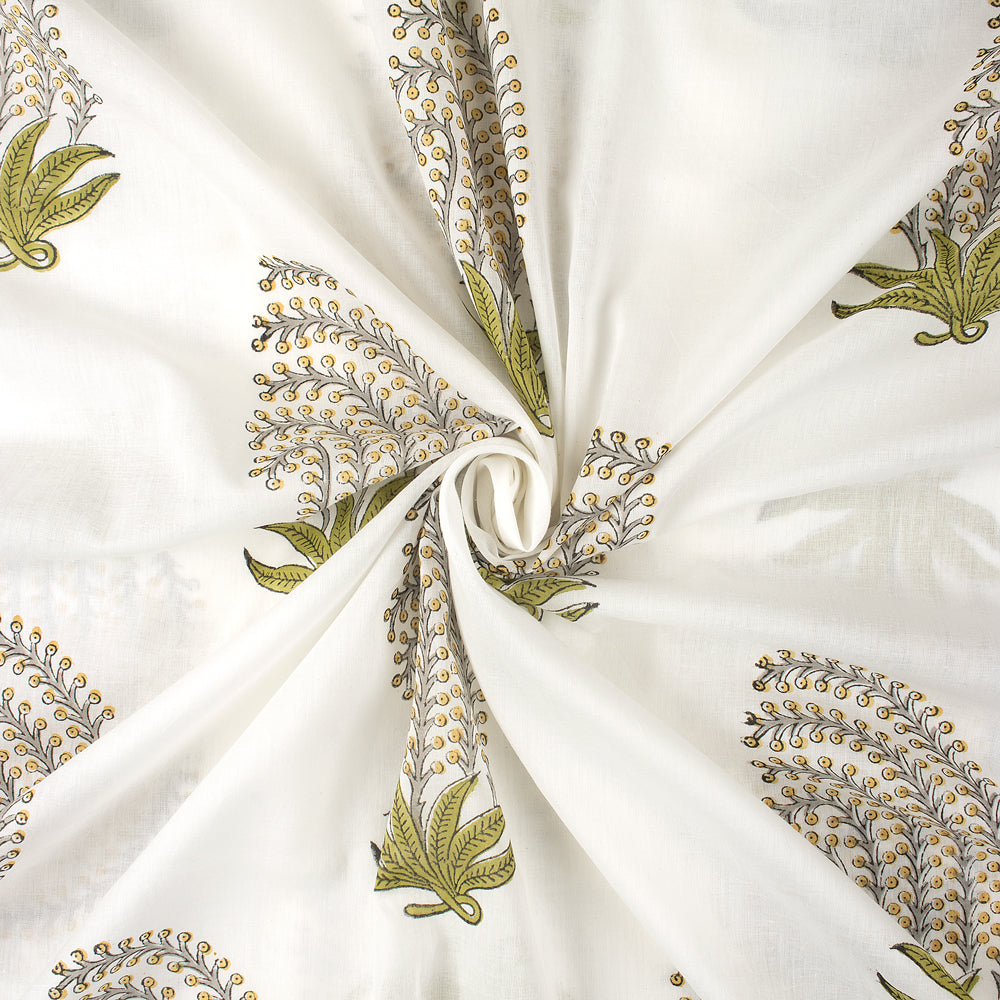 Luxury Green Leaf Hand Block Print Fabric