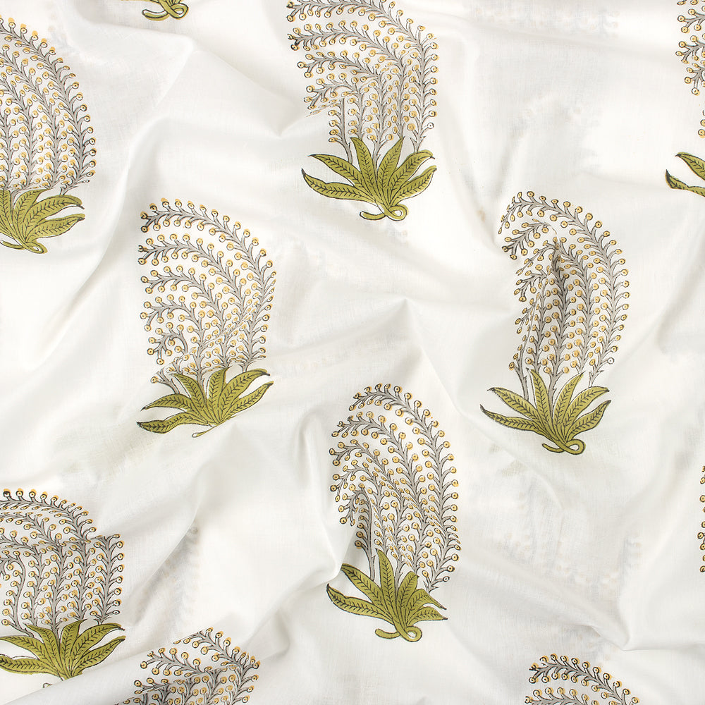 Luxury Green Leaf Hand Block Print Fabric
