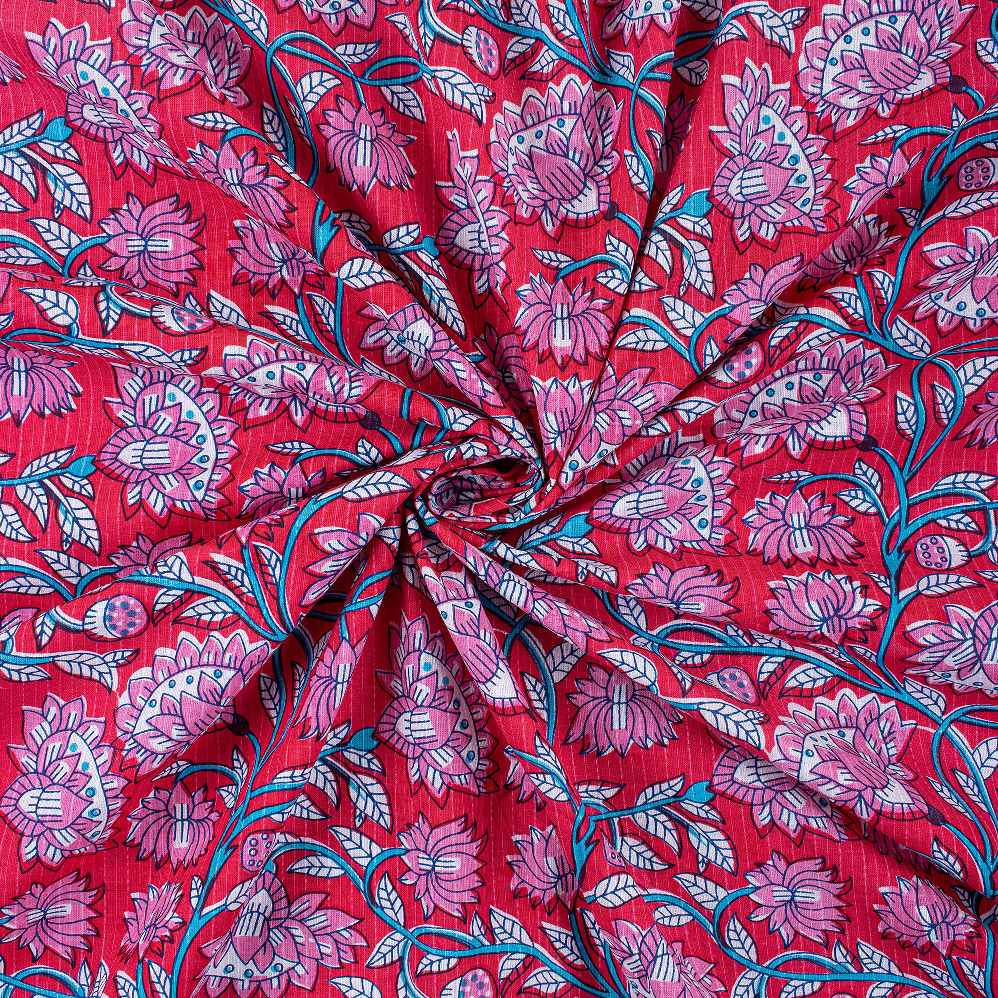 Luxury Hand Block Floral Print Pure Kantha Fabric By The Yard