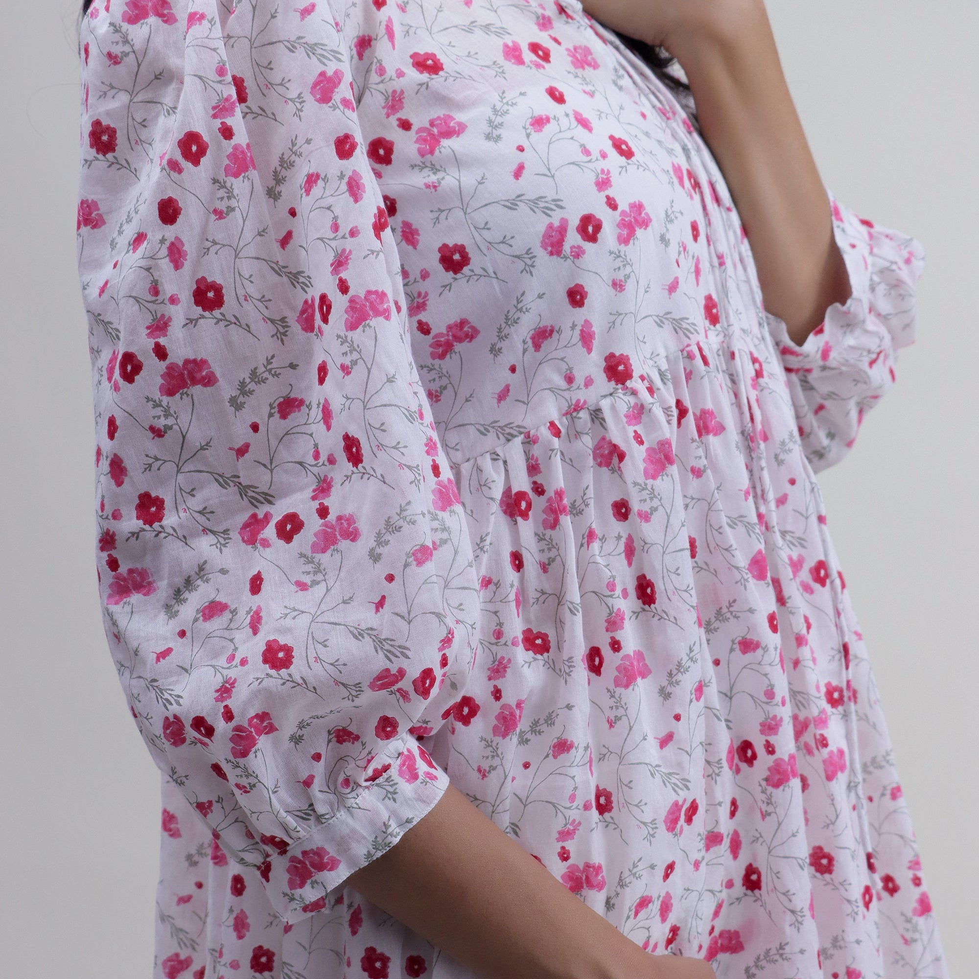 Luxury Red Floral Printed Cotton Modern Women&