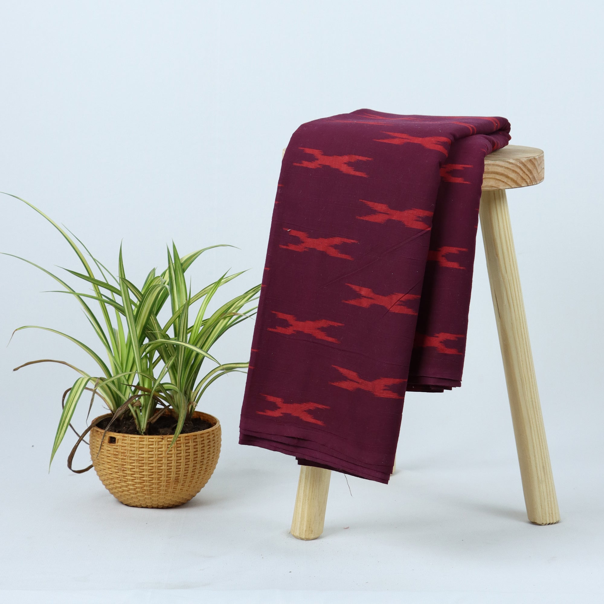 Maroon Indian Hand Block Printed Cotton Dabu Fabric