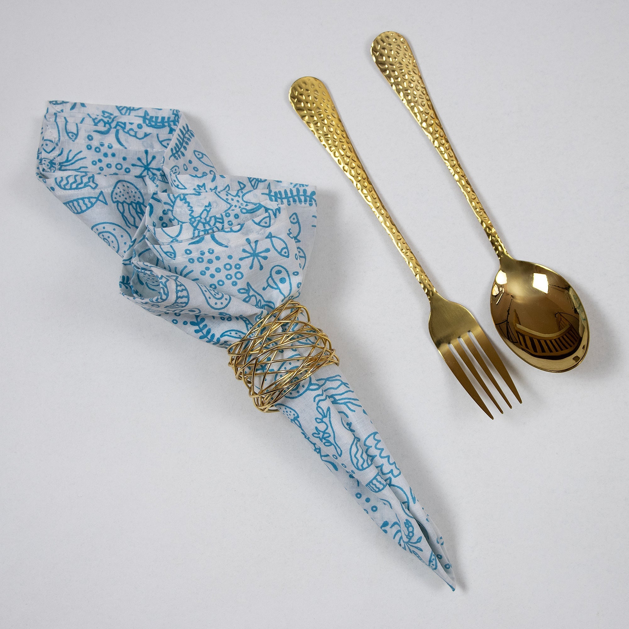 Modern Animal Print Blue Cotton Dinner Napkins