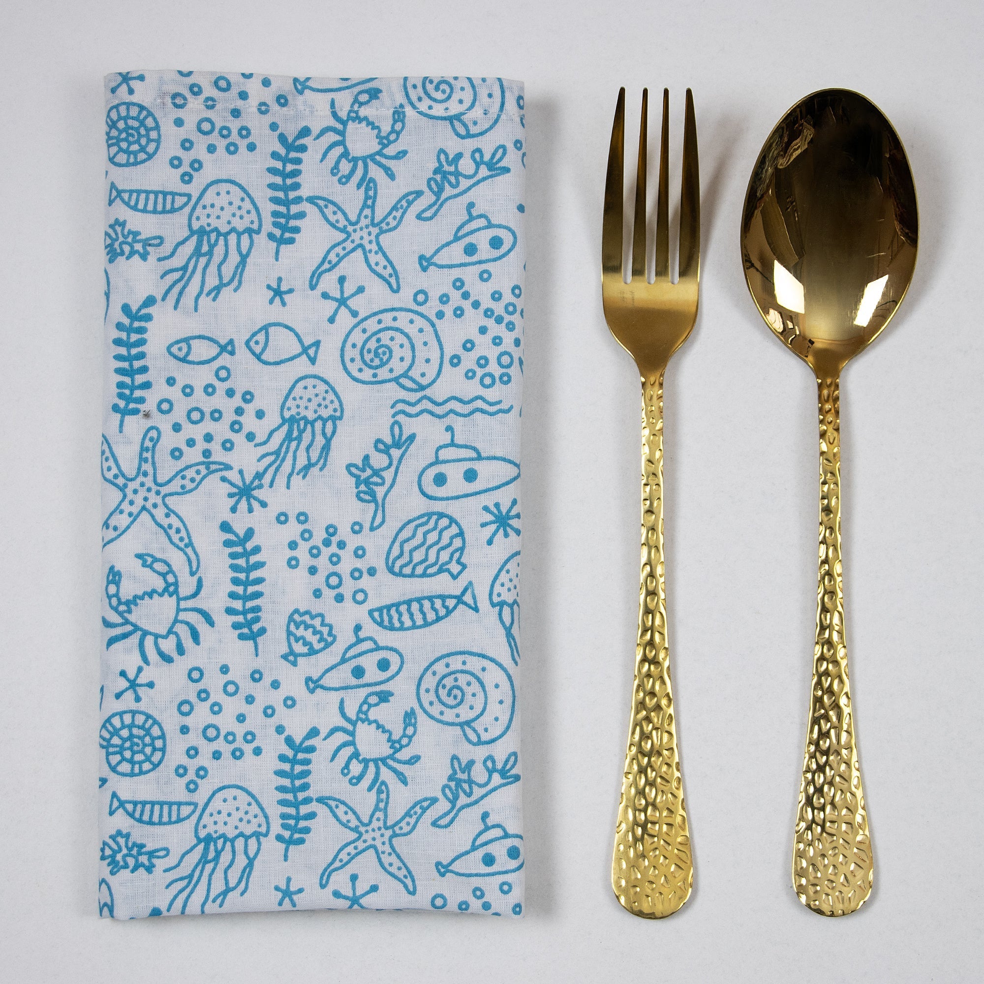Modern Animal Print Blue Cotton Dinner Napkins