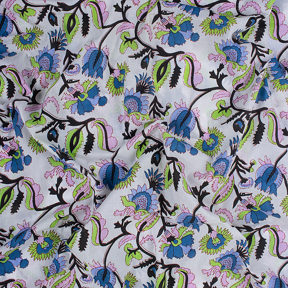Modern Blue Floral India Indian Block Print Fabric