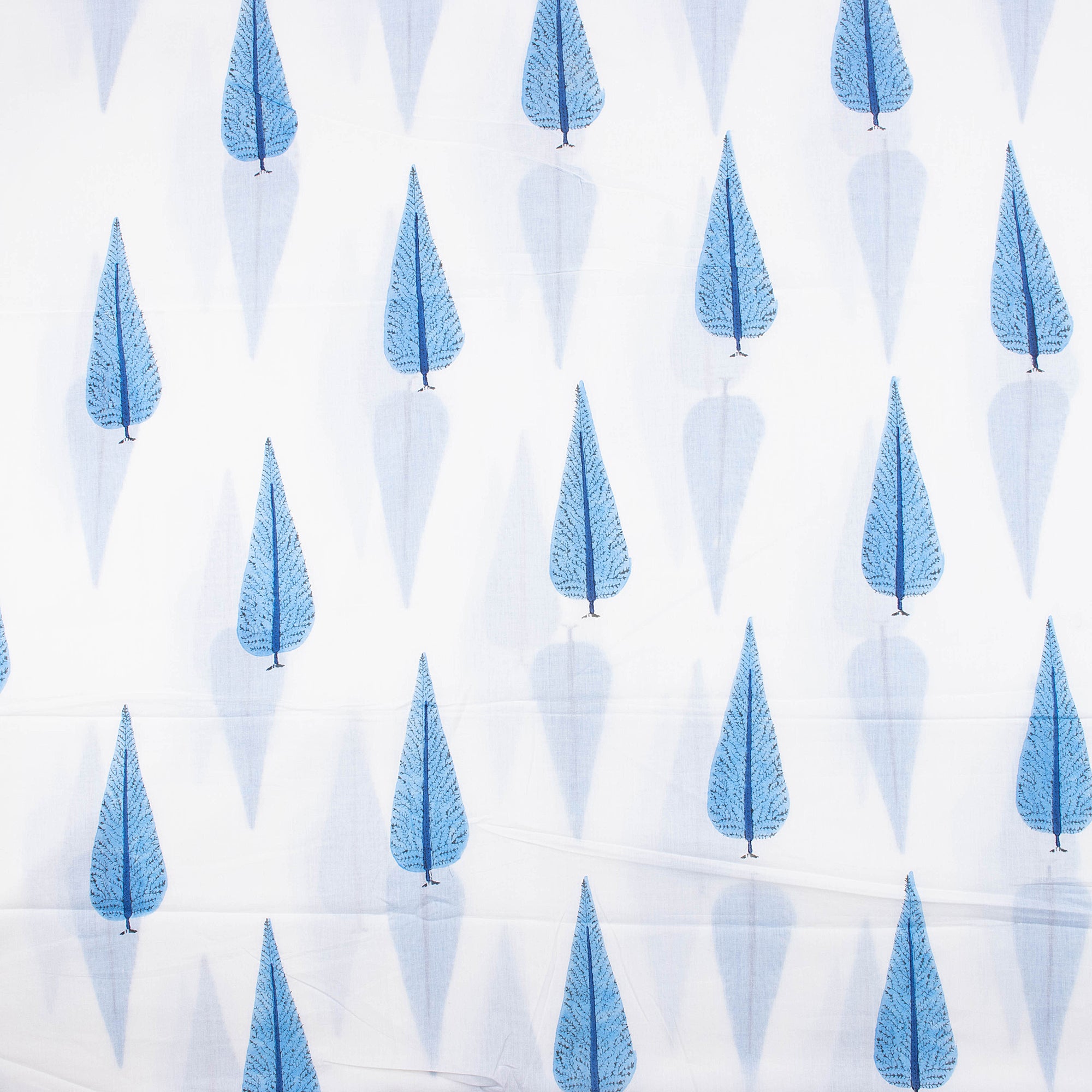 Modern Blue Leaf Soft Cotton Hand Block Printed Fabric