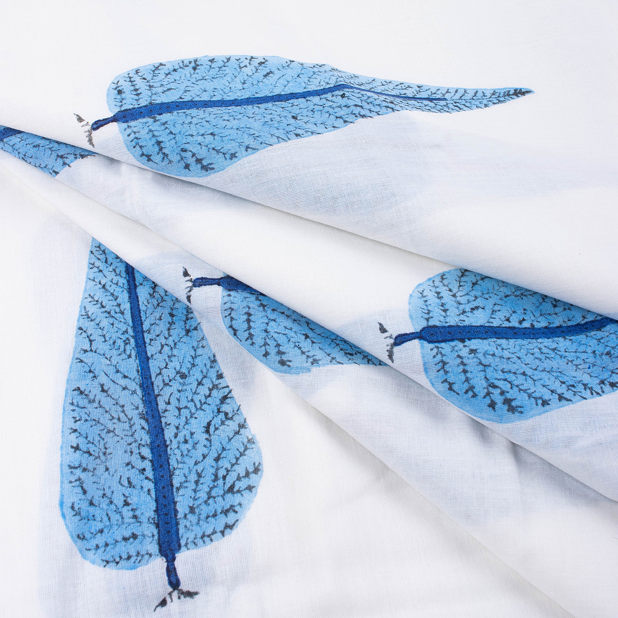 Modern Blue Leaf Soft Cotton Hand Block Printed Fabric