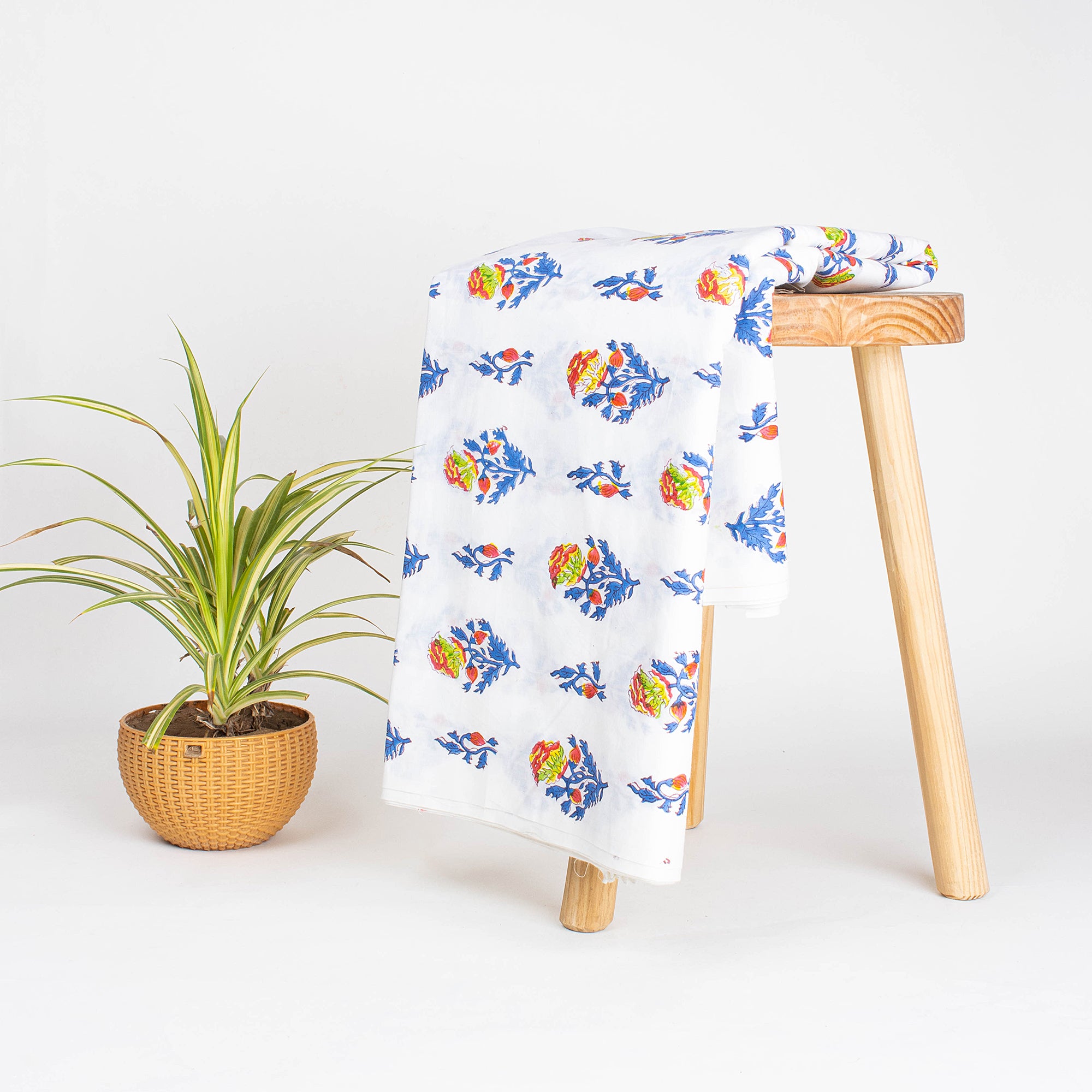 Modern Multicolor Floral Hand Block Printed Cotton Fabric