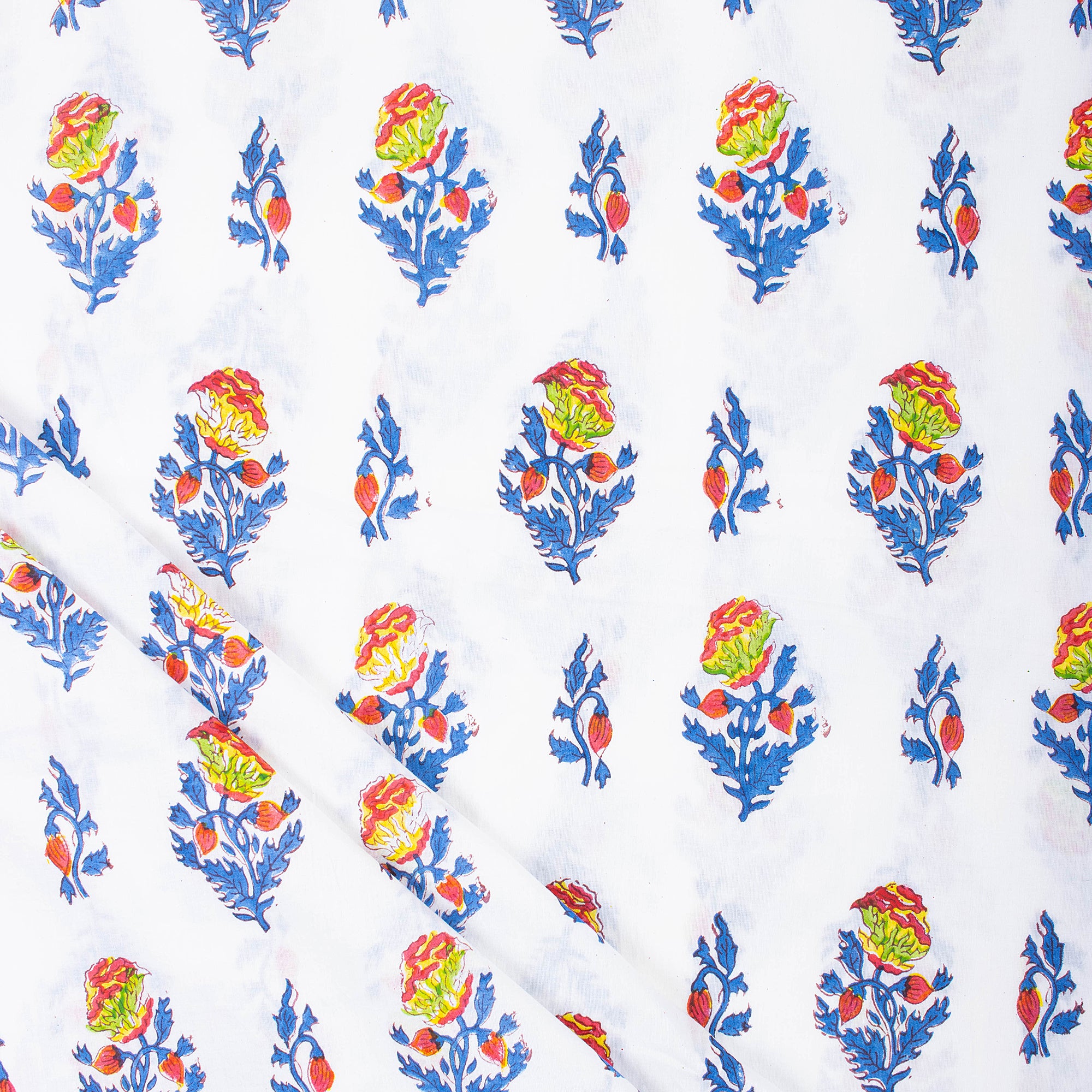 Modern Multicolor Floral Hand Block Printed Cotton Fabric