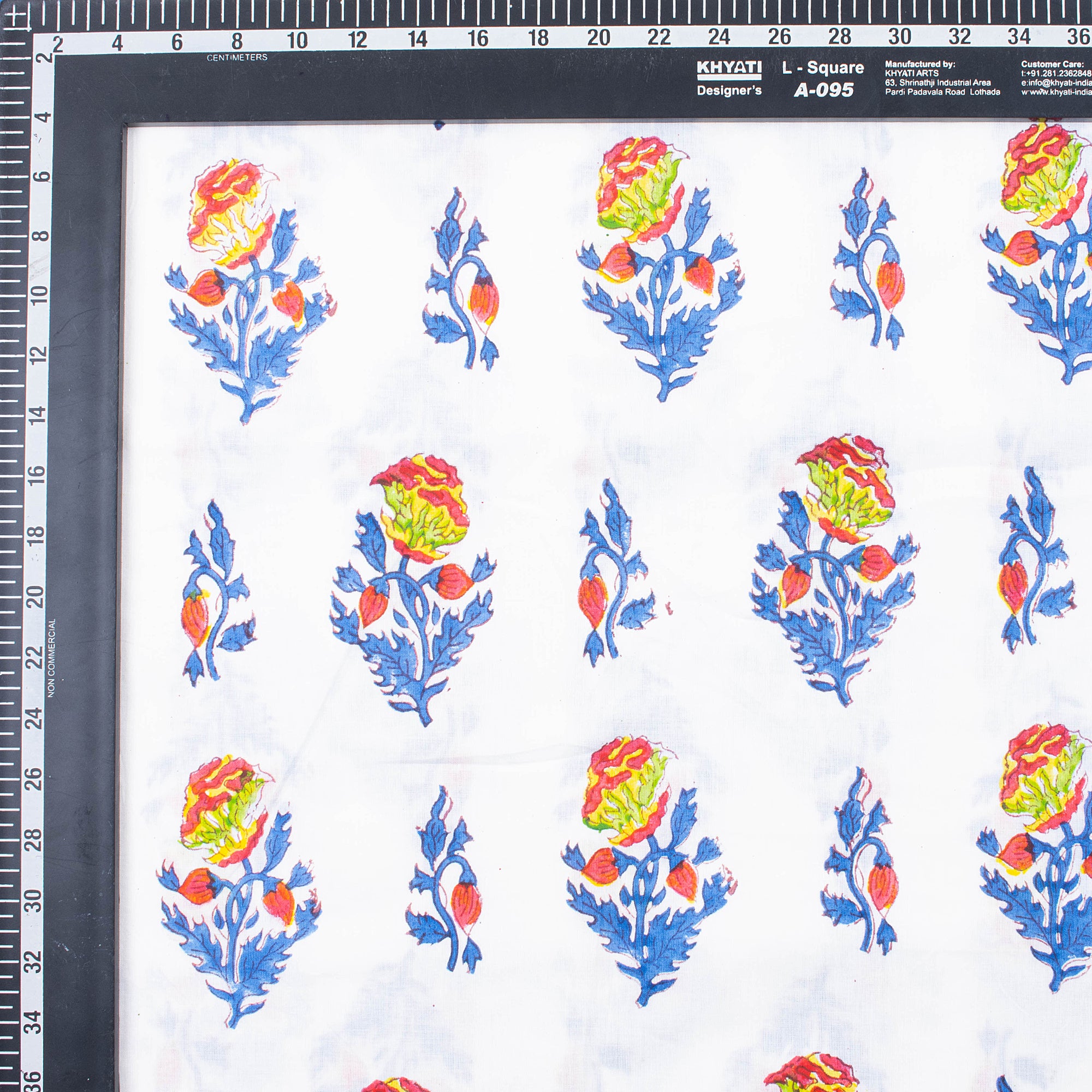 Modern Multicolor Floral Hand Block Printed Cotton Fabric