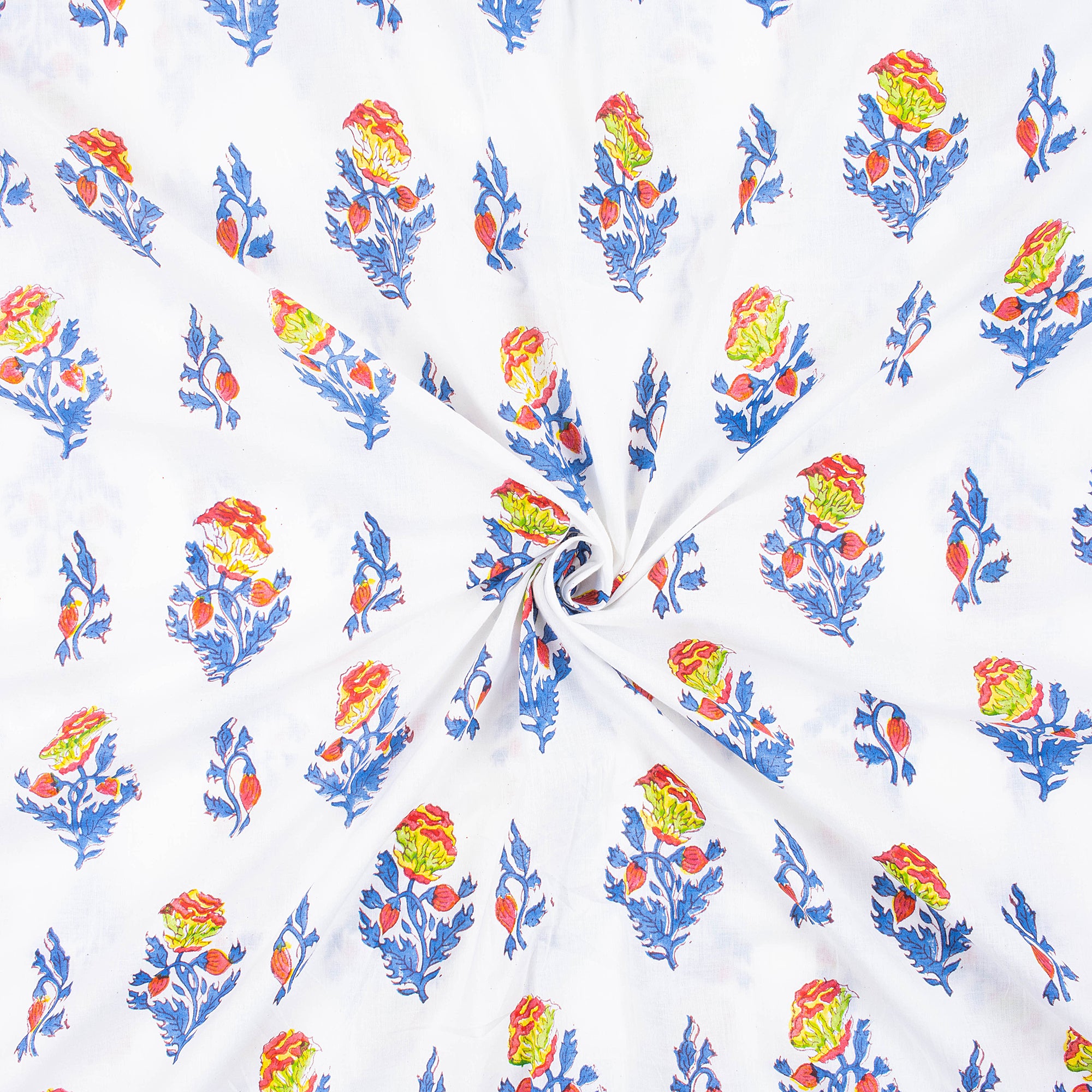 Modern Multicolor Floral Hand Block Printed Cotton Fabric
