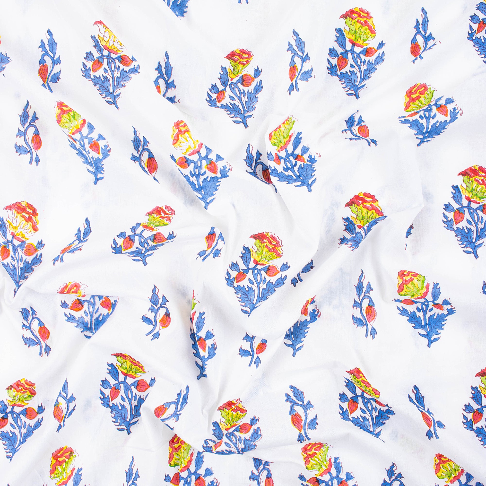 Modern Multicolor Floral Hand Block Printed Cotton Fabric
