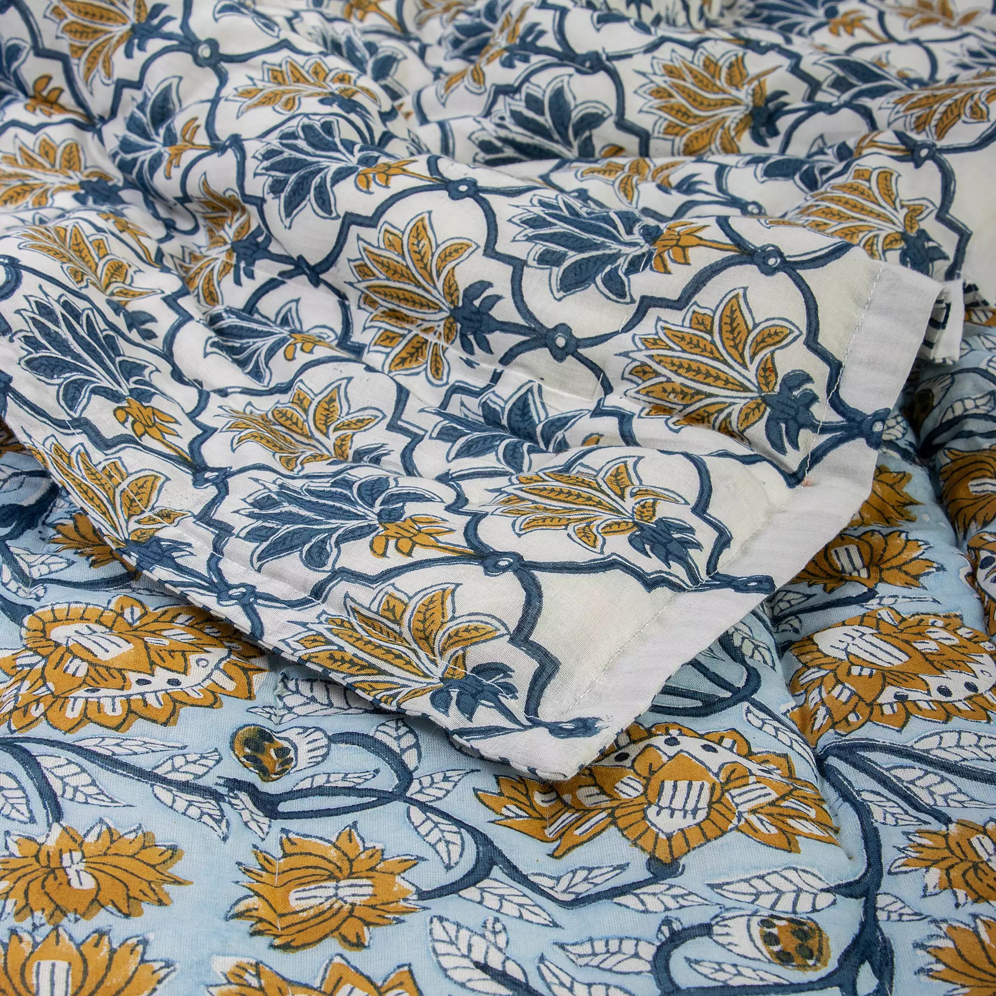 Multi Floral Reversible Hand Block Printed Cotton Jaipuri Razai